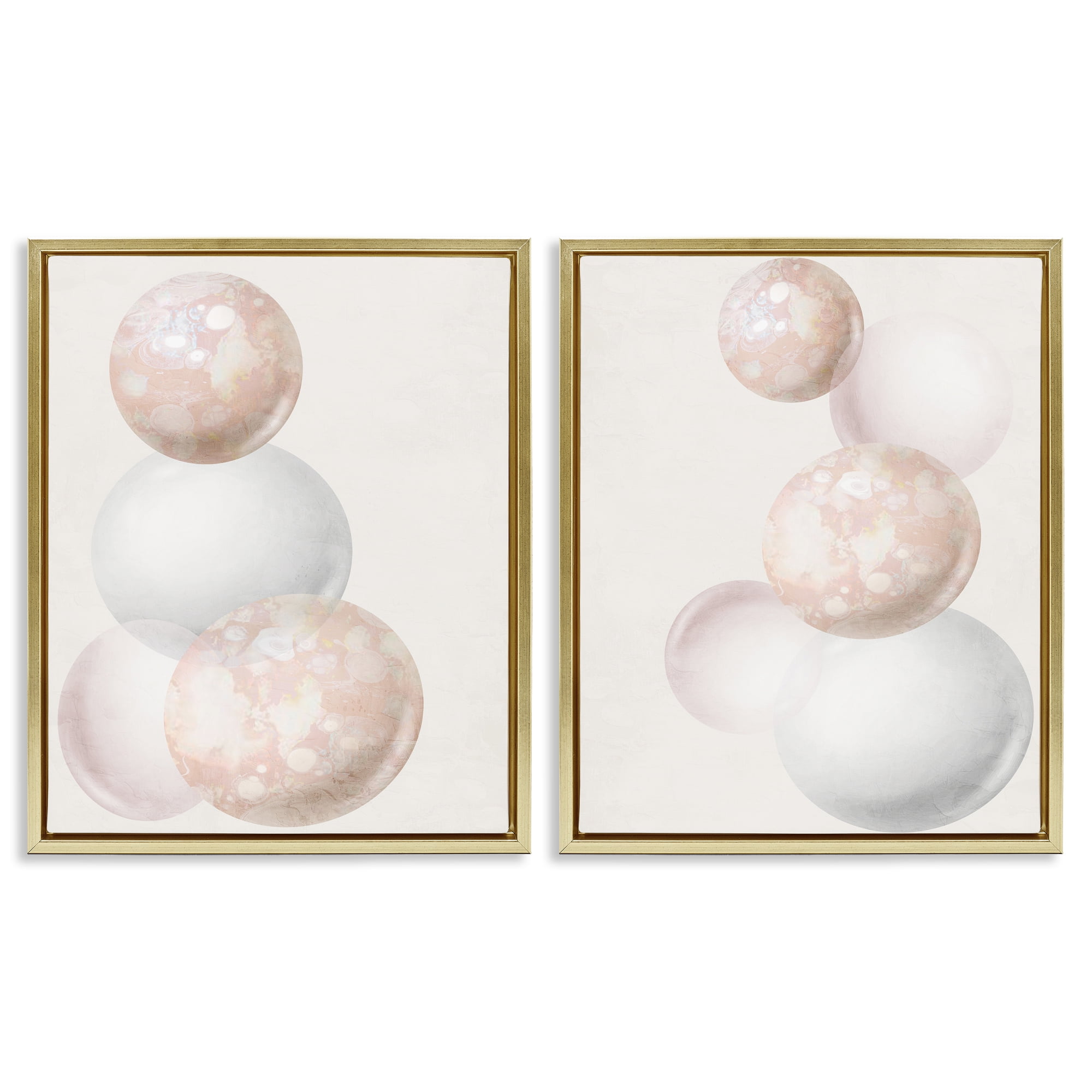 Stupell Industries Stacked Spheres Speckled Abstract Painting Gold Floater Framed Canvas Art Print Wall Art, 17 x 21, Set of 2