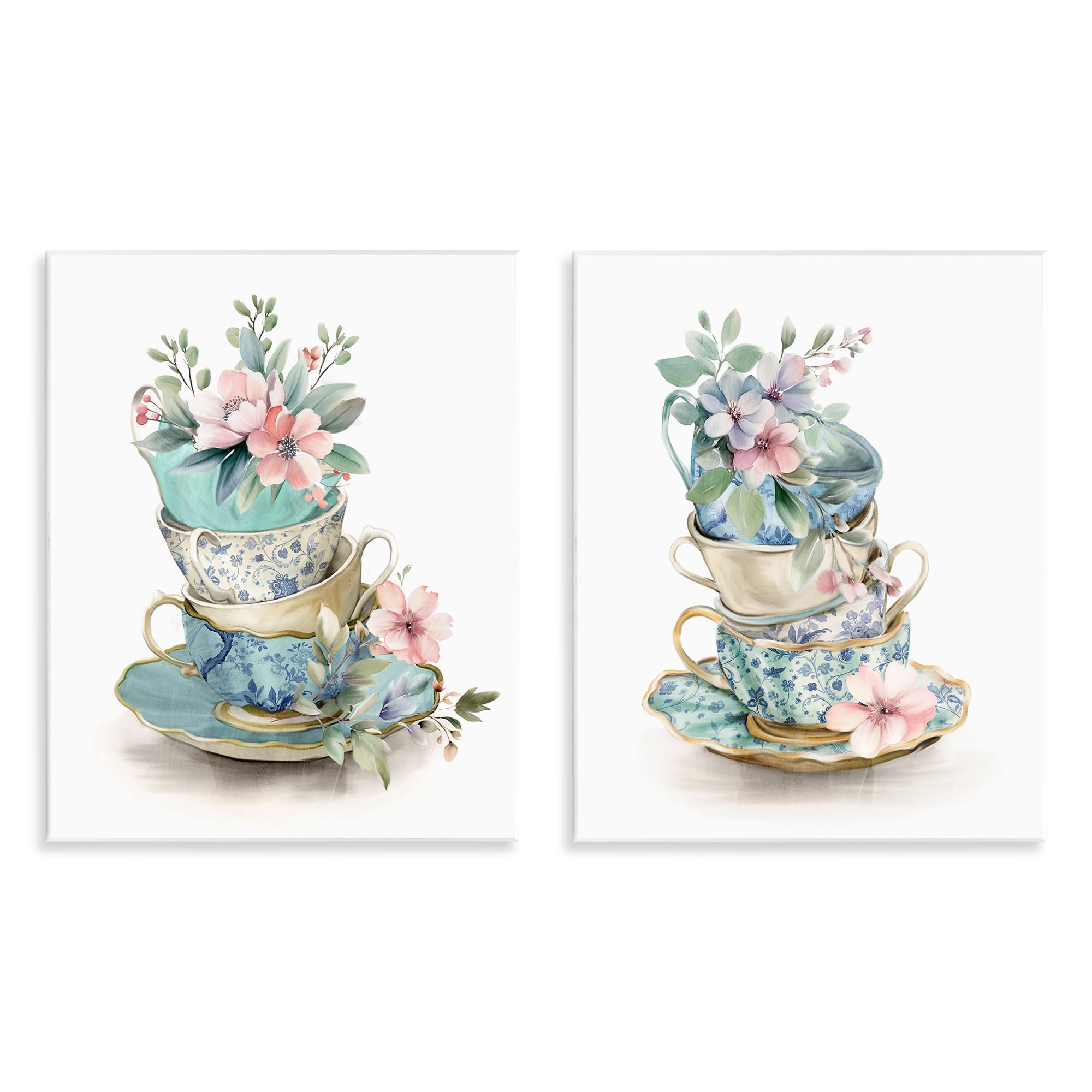 Stupell Industries Stacked Teacup Chinoiserie 2 Piece Wall Plaque Art Set, design by Kim Allen