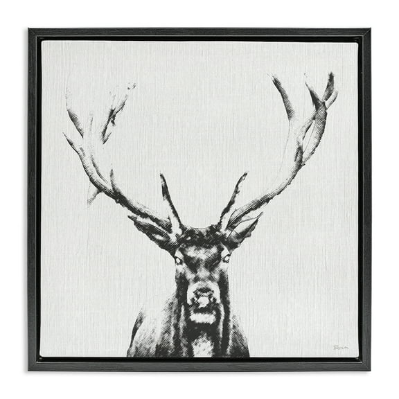 Stupell Industries Stag Sketch in Grey Animals Painting Black Floater Framed Canvas Art Print Wall Art, 18 x 18