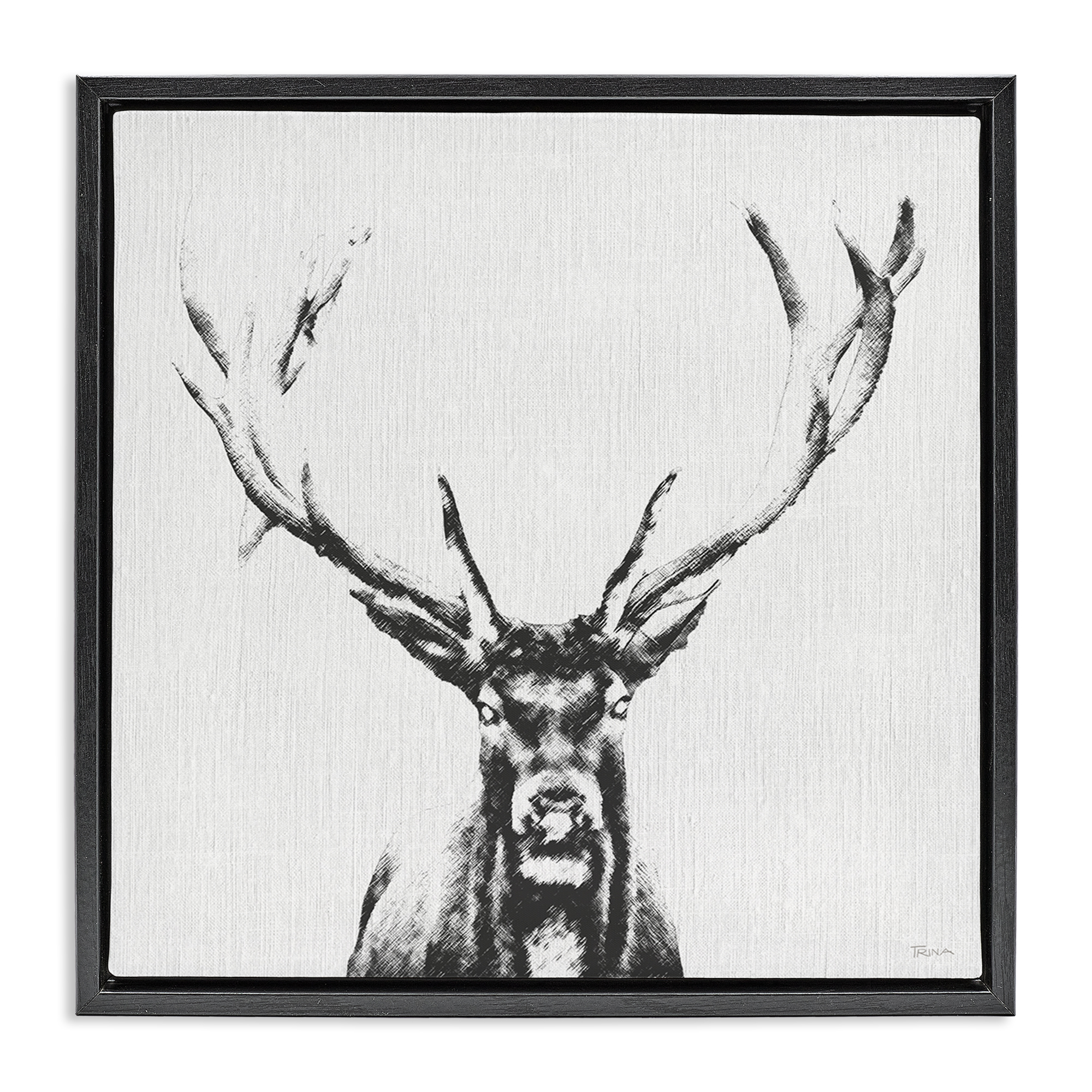 Stupell Industries Stag Sketch in Grey Animals Painting Black Floater Framed Canvas Art Print Wall Art, 25 x 25