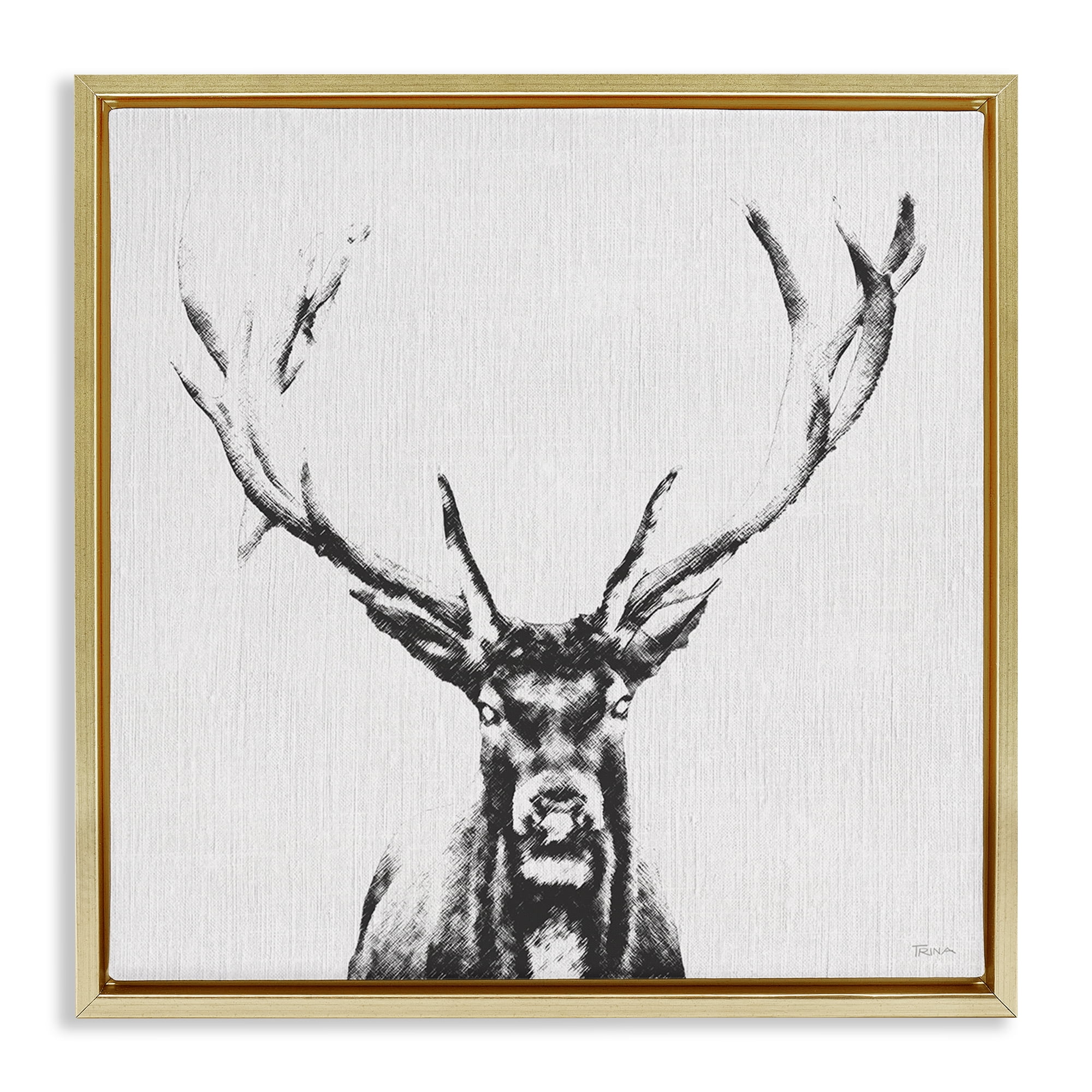 Stupell Industries Stag Sketch in Grey Animals Painting Gold Floater Framed Canvas Art Print Wall Art, 25 x 25