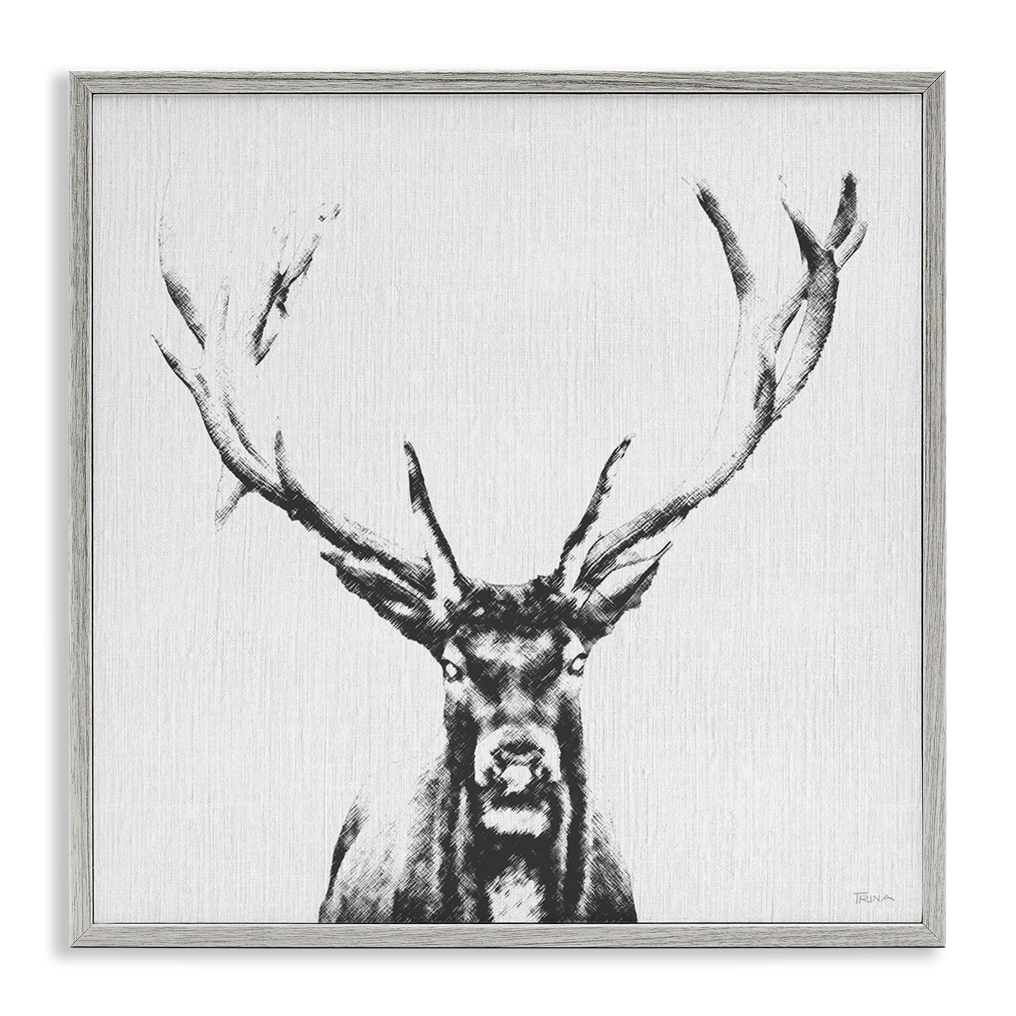 Stupell Industries Stag Sketch in Grey Animals Painting Gray Framed Art Print Wall Art, 17 x 17