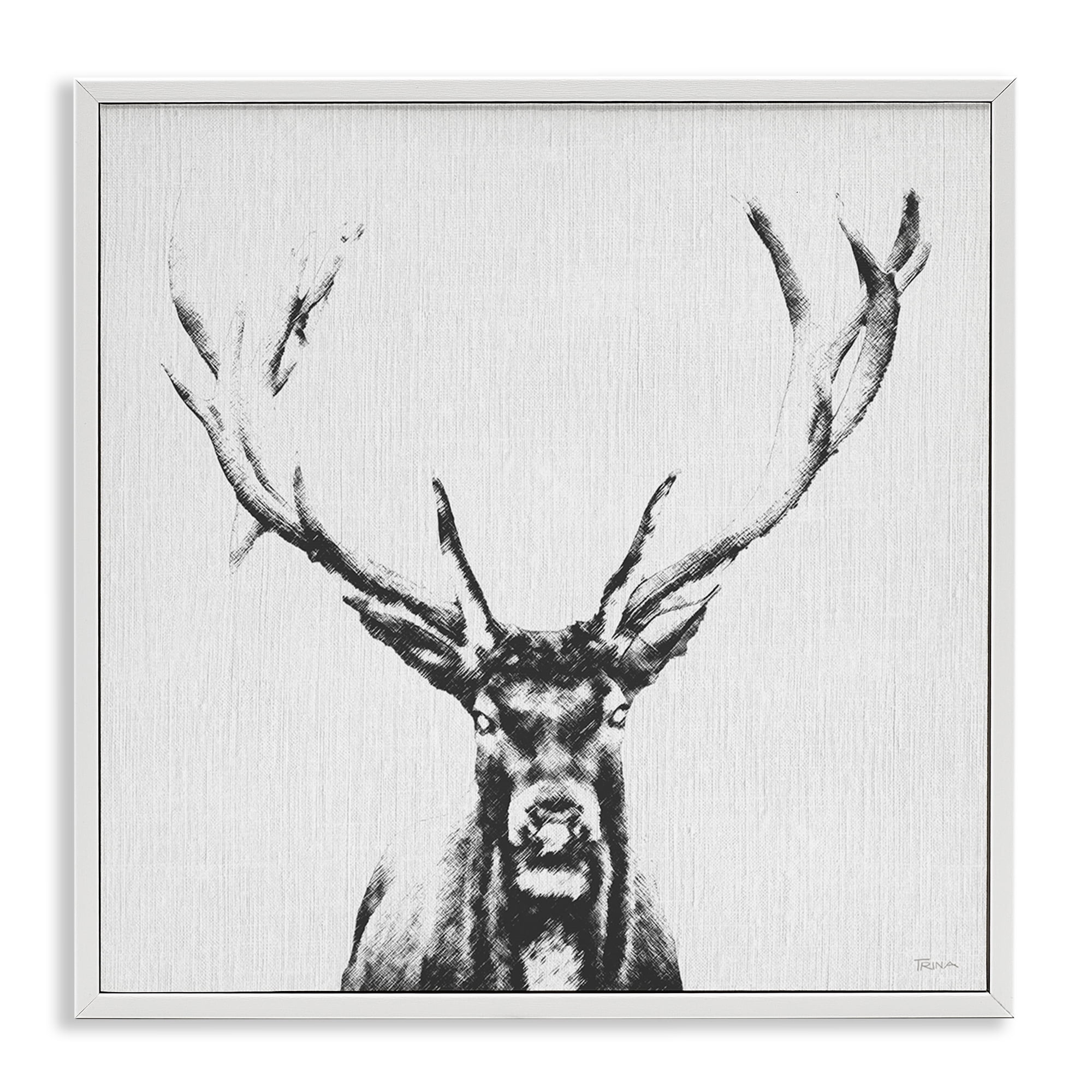 Stupell Industries Stag Sketch in Grey Animals Painting White Framed Art Print Wall Art, 24 x 24