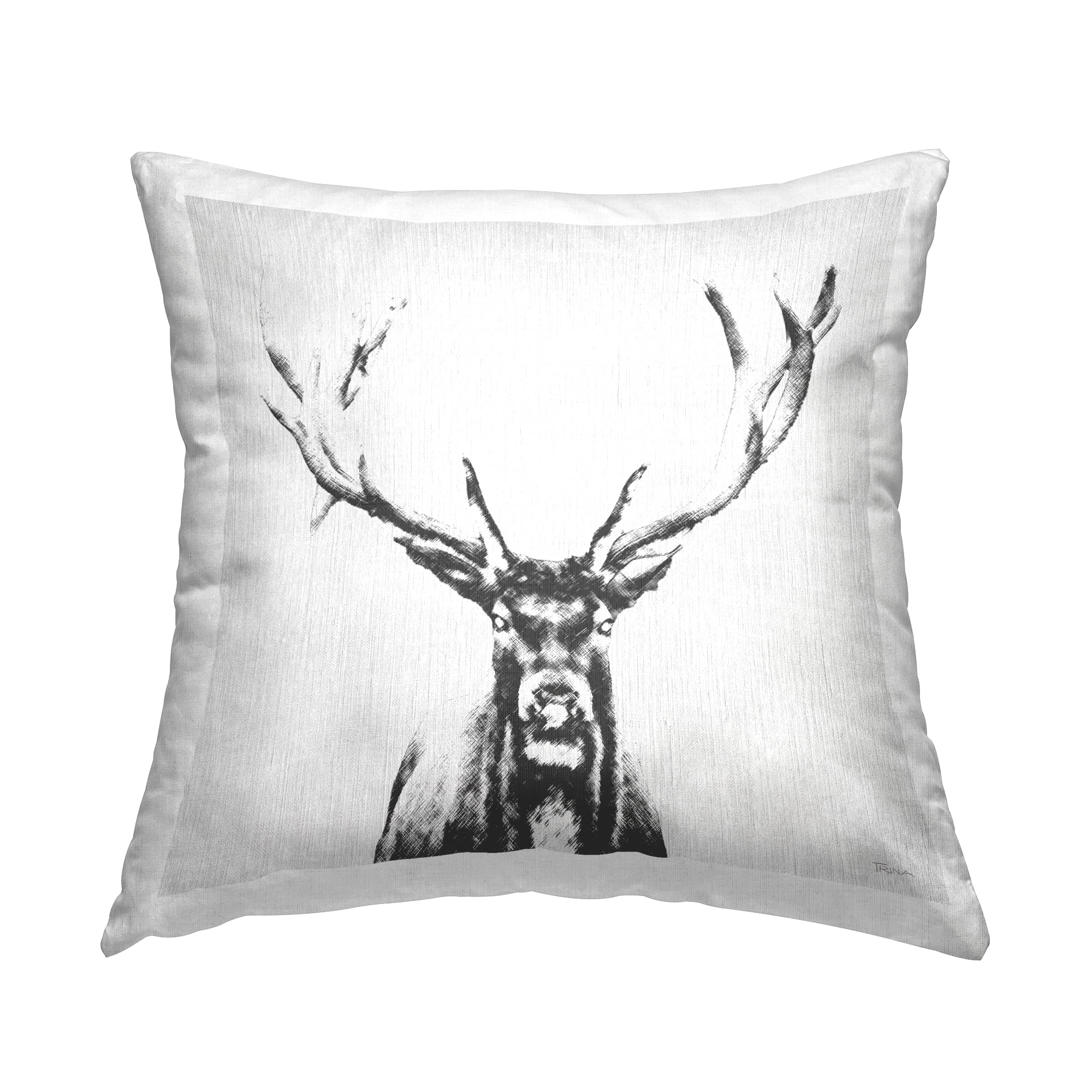 Stupell Industries Stag Sketch in Grey Decorative Printed Throw Pillow Design by Katrina Craven.