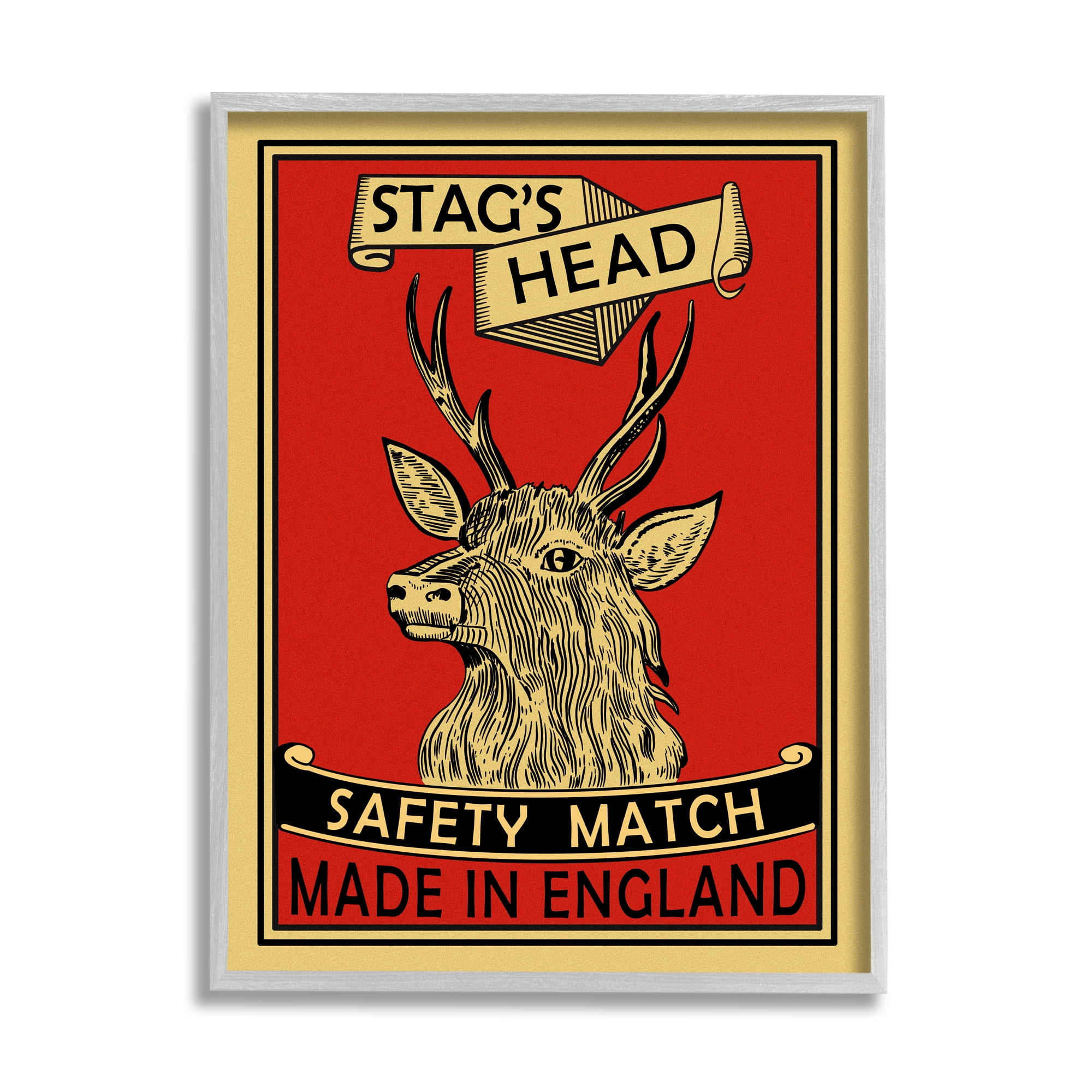 Stupell Industries Stag's Head Safety Match Advertisement Deer Red Yellow, 11 x 14, Designed by Mark Rogan