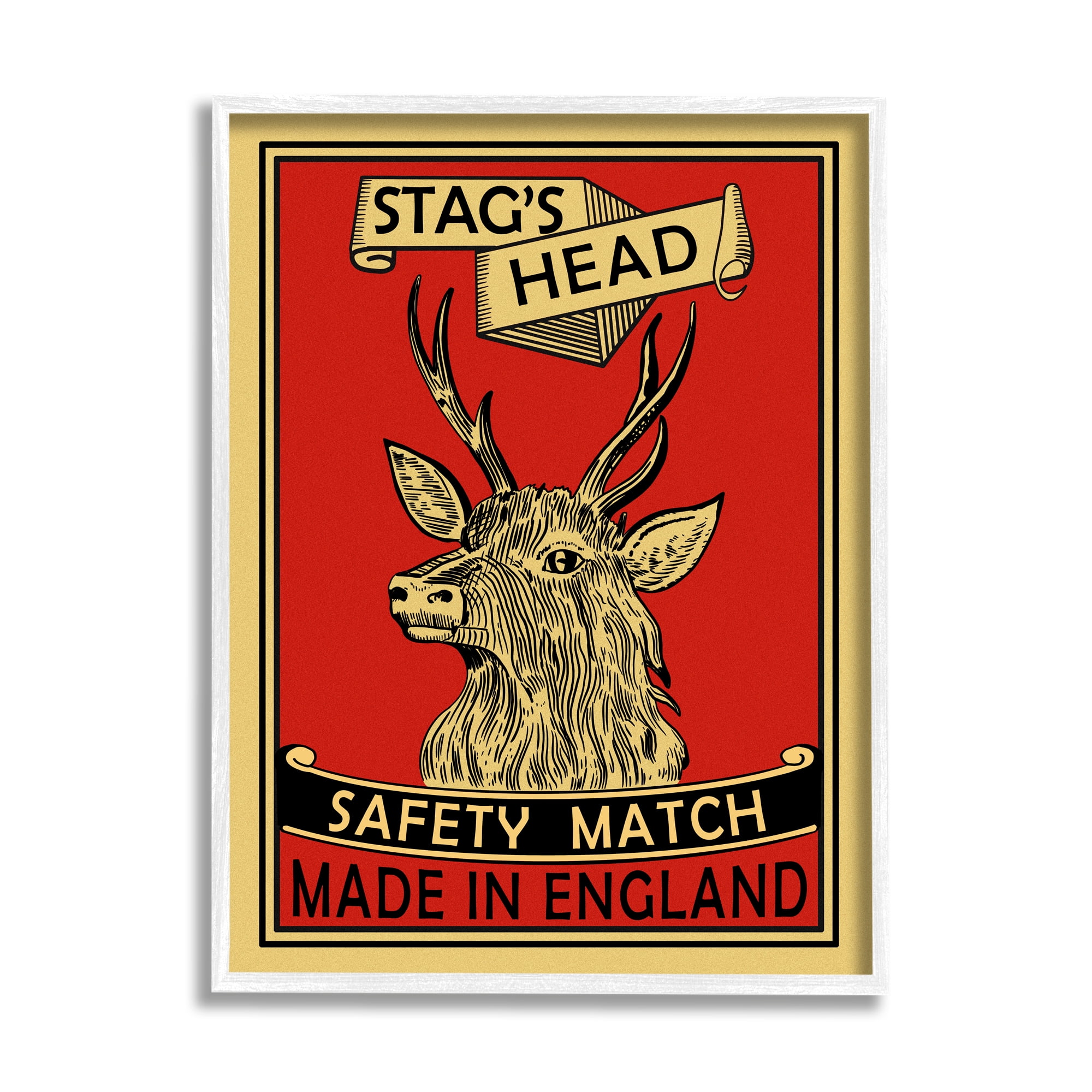 Stupell Industries Stag's Head Safety Match Advertisement Deer Red Yellow, 16 x 20, Designed by Mark Rogan