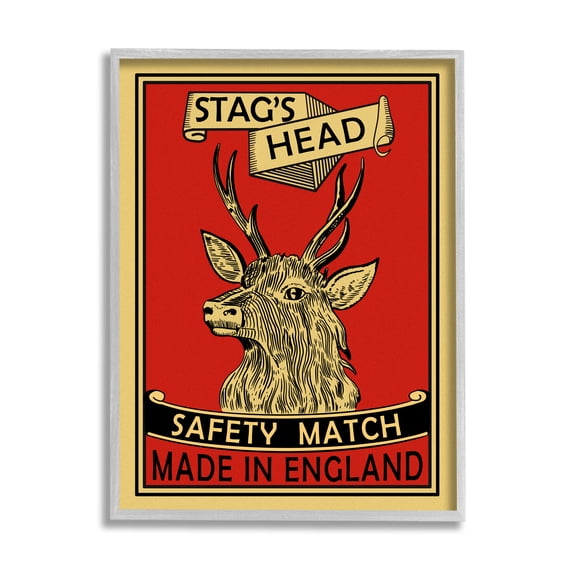 Stupell Industries Stag's Head Safety Match Advertisement Deer Red Yellow, 16 x 20, Designed by Mark Rogan