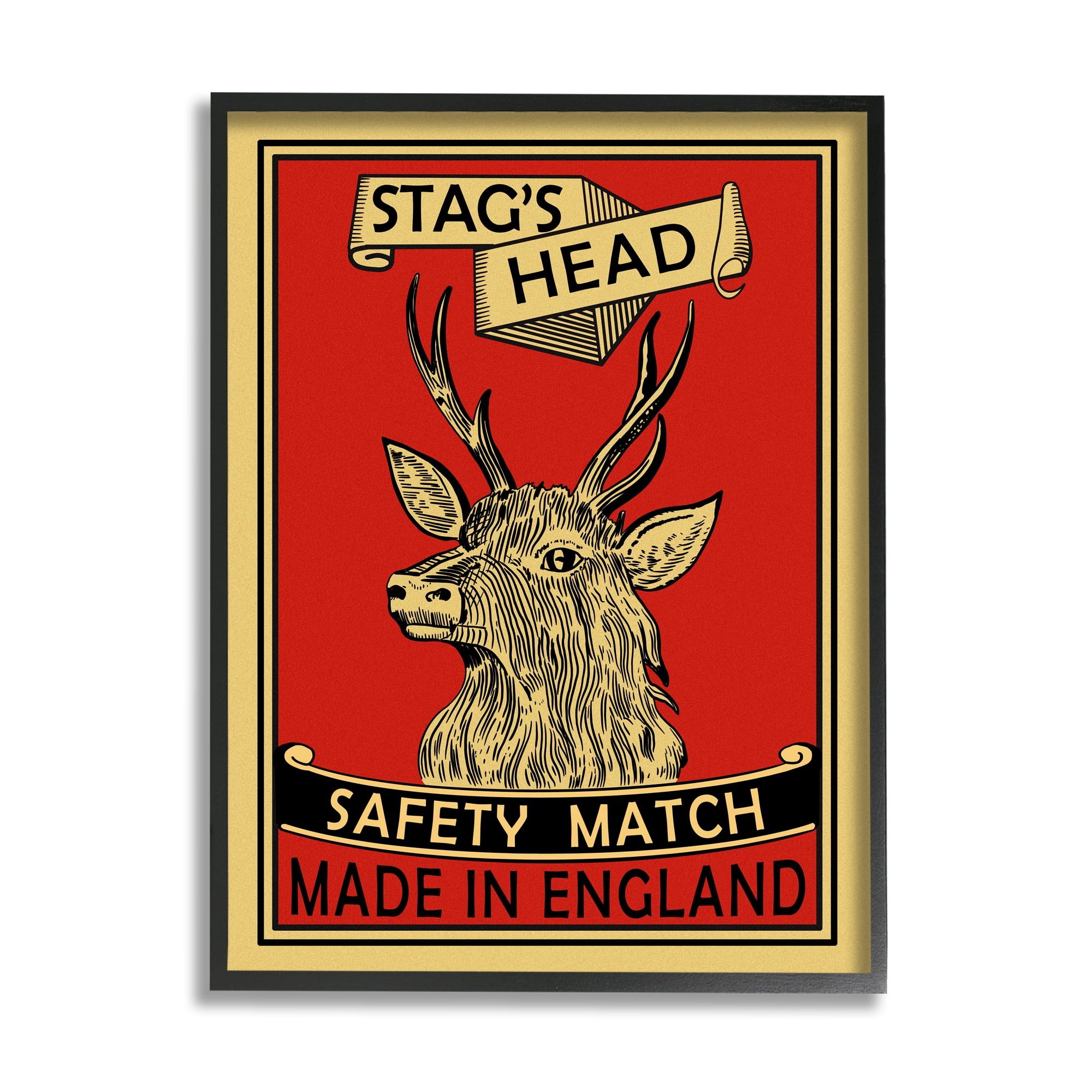 Stupell Industries Stag's Head Safety Match Advertisement Deer Red Yellow, 24 x 30, Designed by Mark Rogan