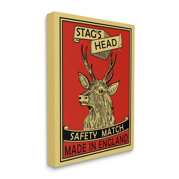 Stupell Industries Stag's Head Safety Match Advertisement Deer Red Yellow, 36 x 48, Designed by Mark Rogan