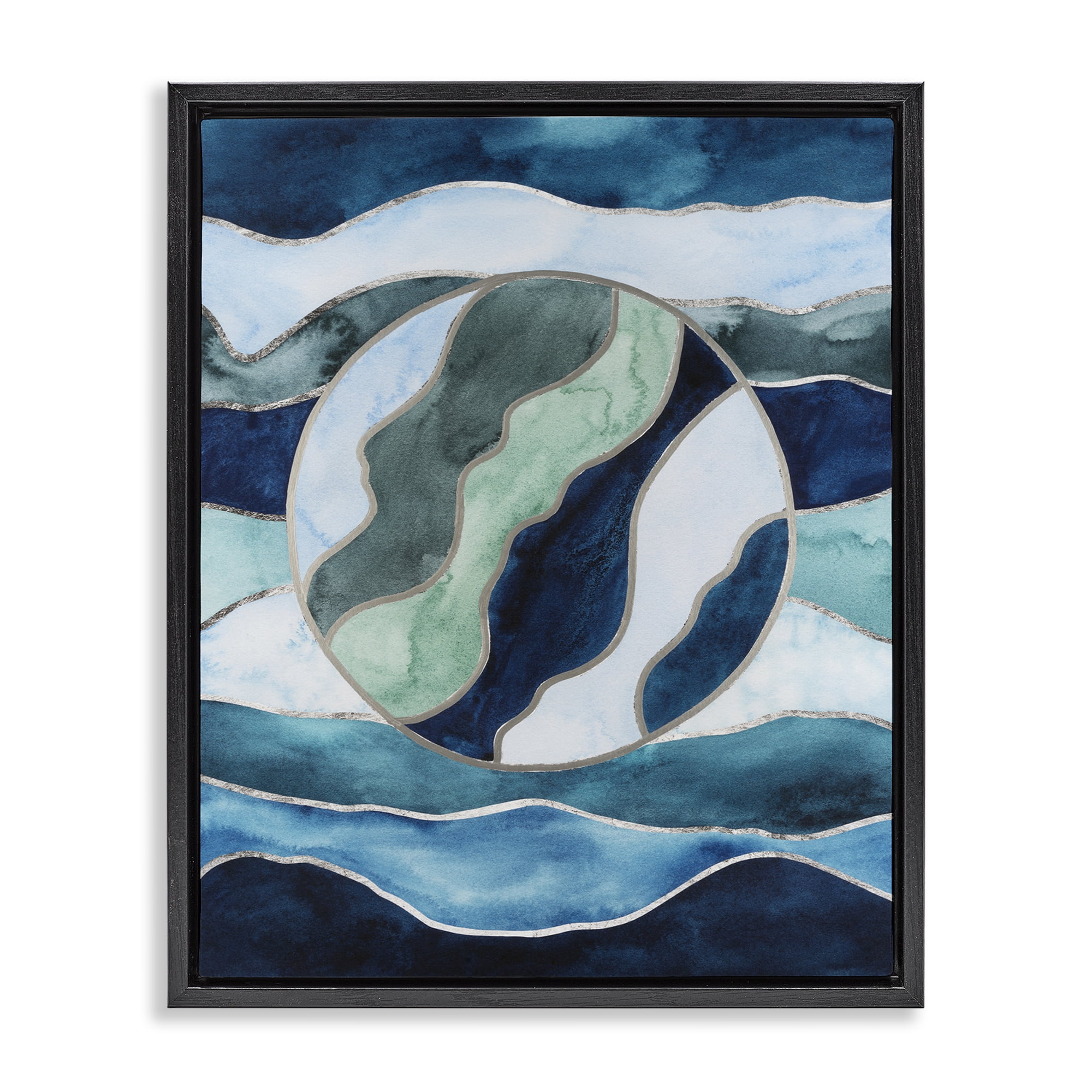 Stupell Industries Stained Glass Circle Impression Abstract Painting Black Floater Framed Canvas Art Print Wall Art, 25 x 31