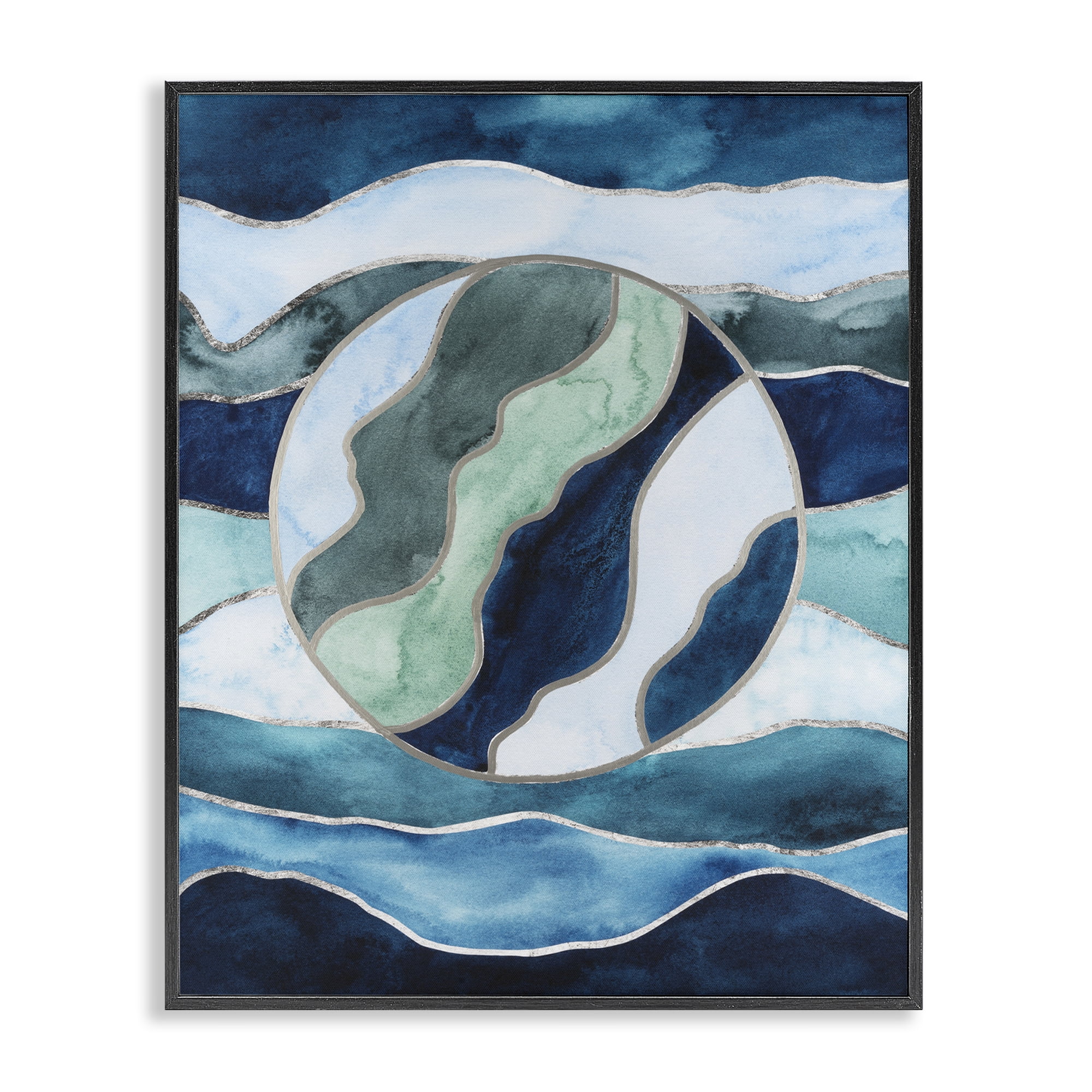 Stupell Industries Stained Glass Circle Impression Abstract Painting Black Framed Art Print Wall Art, 24 x 30