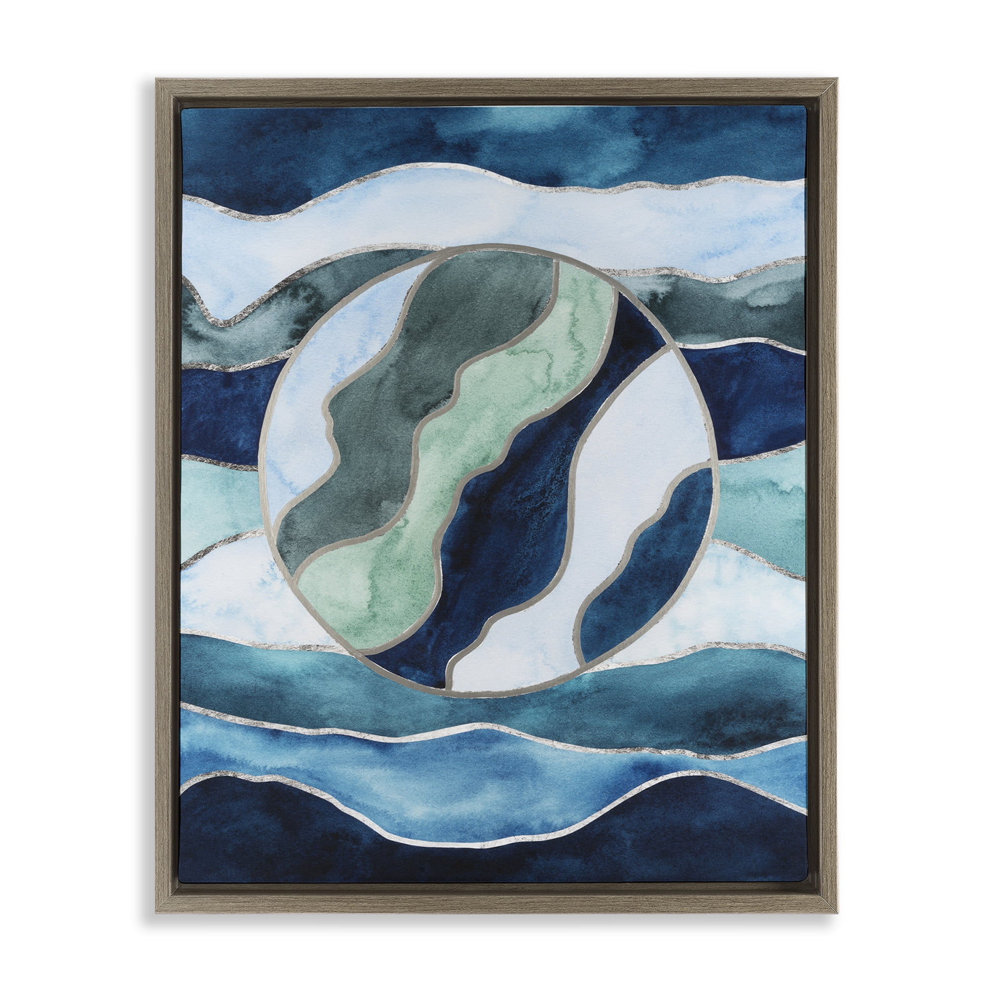 Stupell Industries Stained Glass Circle Impression Abstract Painting Brown Floater Framed Canvas Art Print Wall Art, 17 x 21