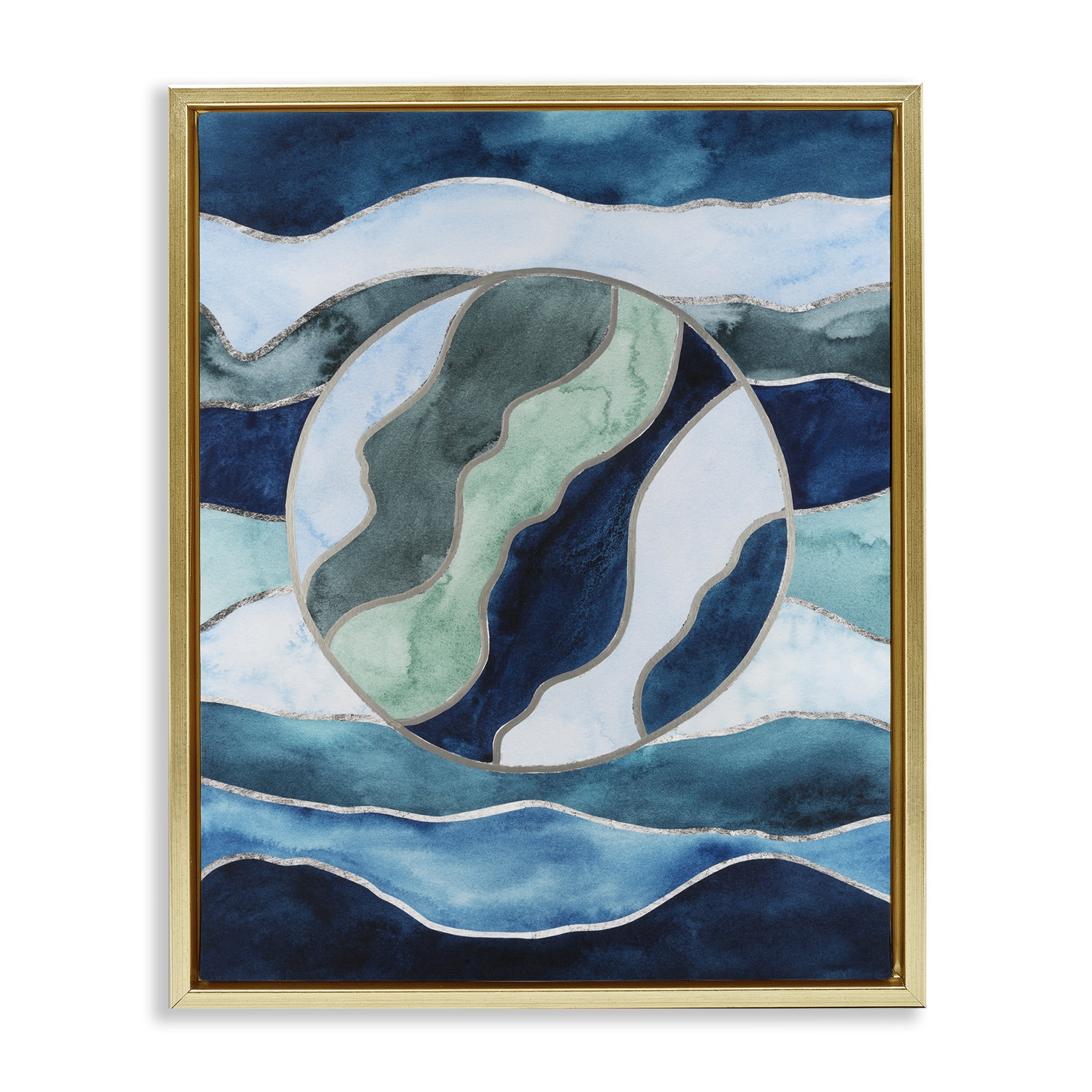 Stupell Industries Stained Glass Circle Impression Abstract Painting Gold Floater Framed Canvas Art Print Wall Art, 25 x 31