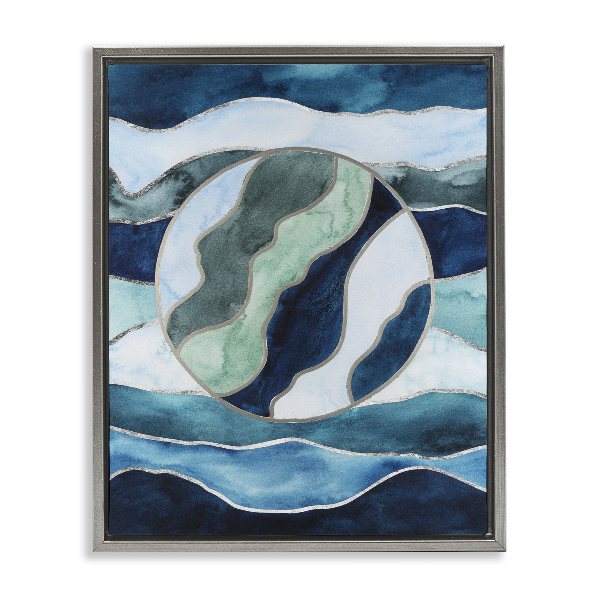 Stupell Industries Stained Glass Circle Impression Abstract Painting Gray Floater Framed Canvas Art Print Wall Art, 25 x 31