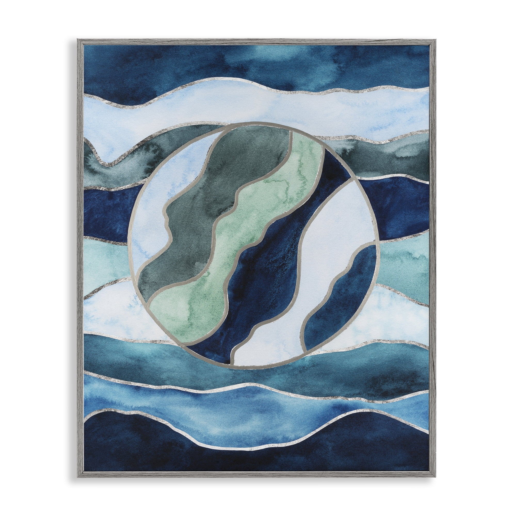 Stupell Industries Stained Glass Circle Impression Abstract Painting Gray Framed Art Print Wall Art, 24 x 30