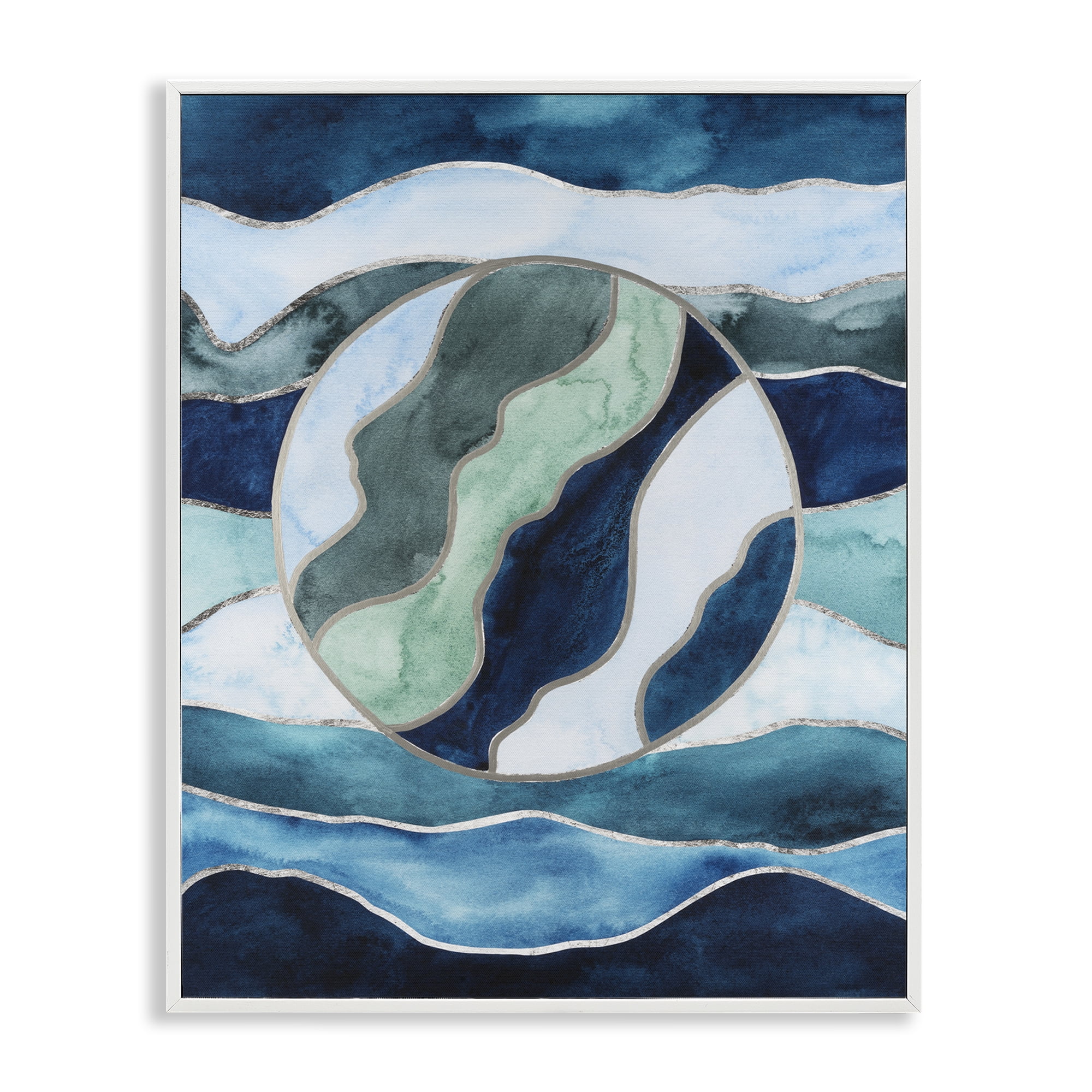 Stupell Industries Stained Glass Circle Impression Abstract Painting White Framed Art Print Wall Art, 16 x 20