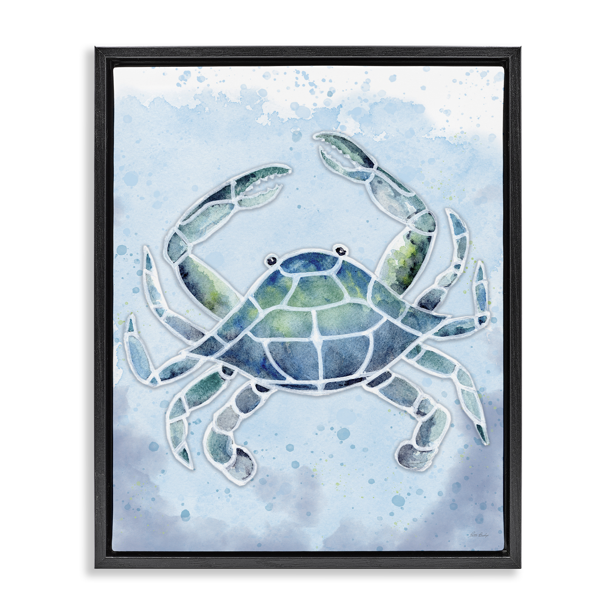 Stupell Industries Stained Glass Crab Nautical & Beach Painting Black Floater Framed Canvas Art Print Wall Art, 17 x 21