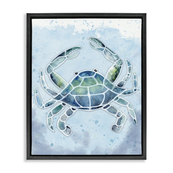 Stupell Industries Stained Glass Crab Nautical & Beach Painting Black Floater Framed Canvas Art Print Wall Art, 17 x 21