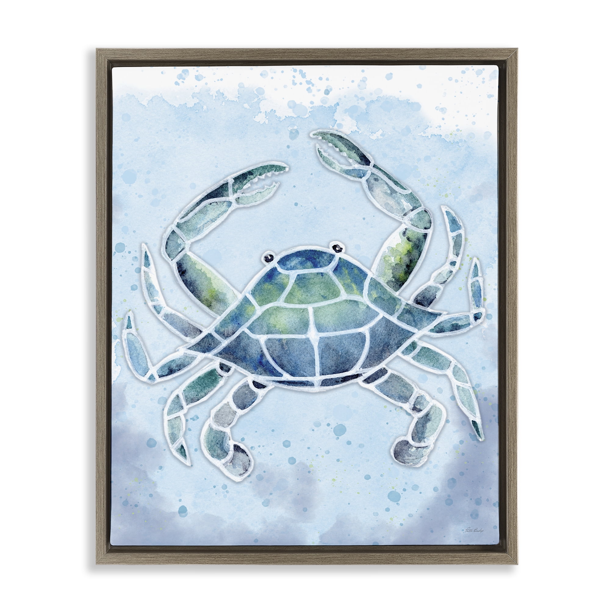 Stupell Industries Stained Glass Crab Nautical & Beach Painting Brown Floater Framed Canvas Art Print Wall Art, 25 x 31