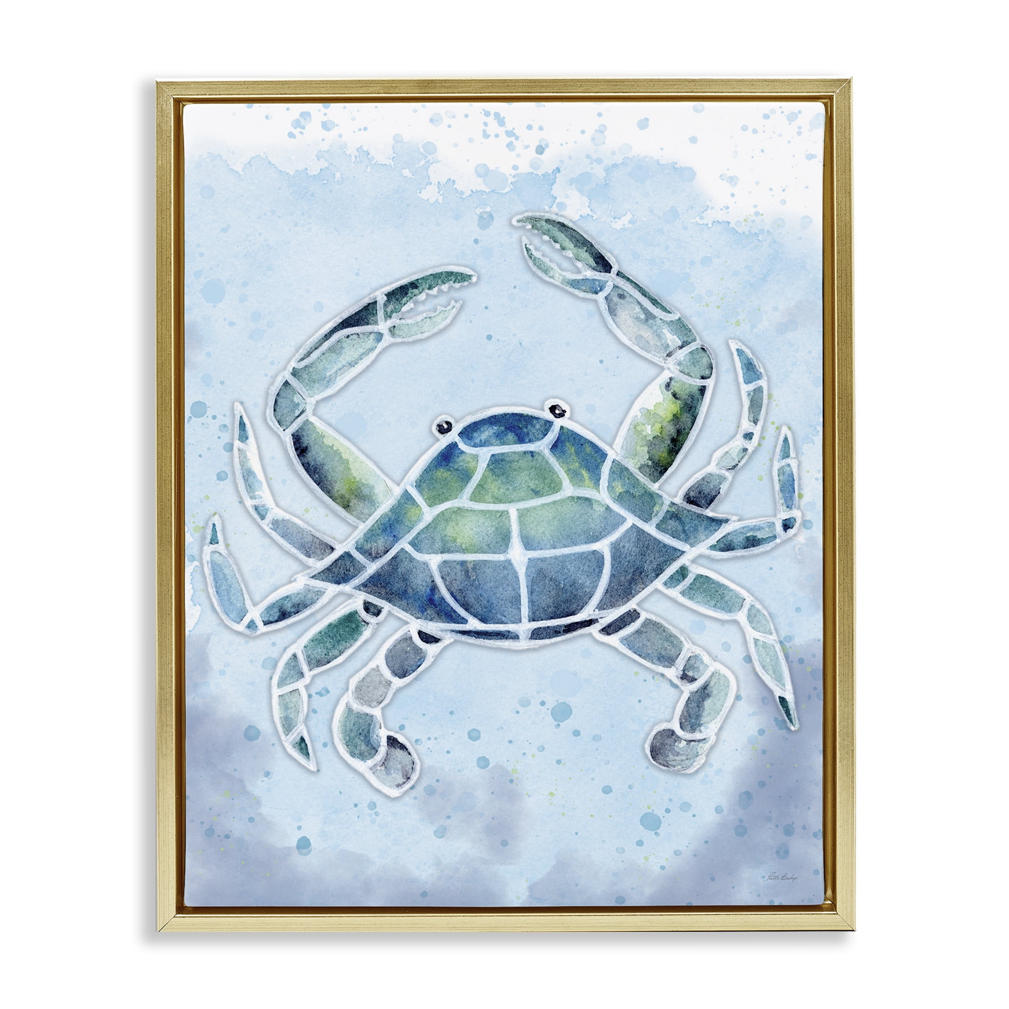 Stupell Industries Stained Glass Crab Nautical & Beach Painting Gold Floater Framed Canvas Art Print Wall Art, 17 x 21