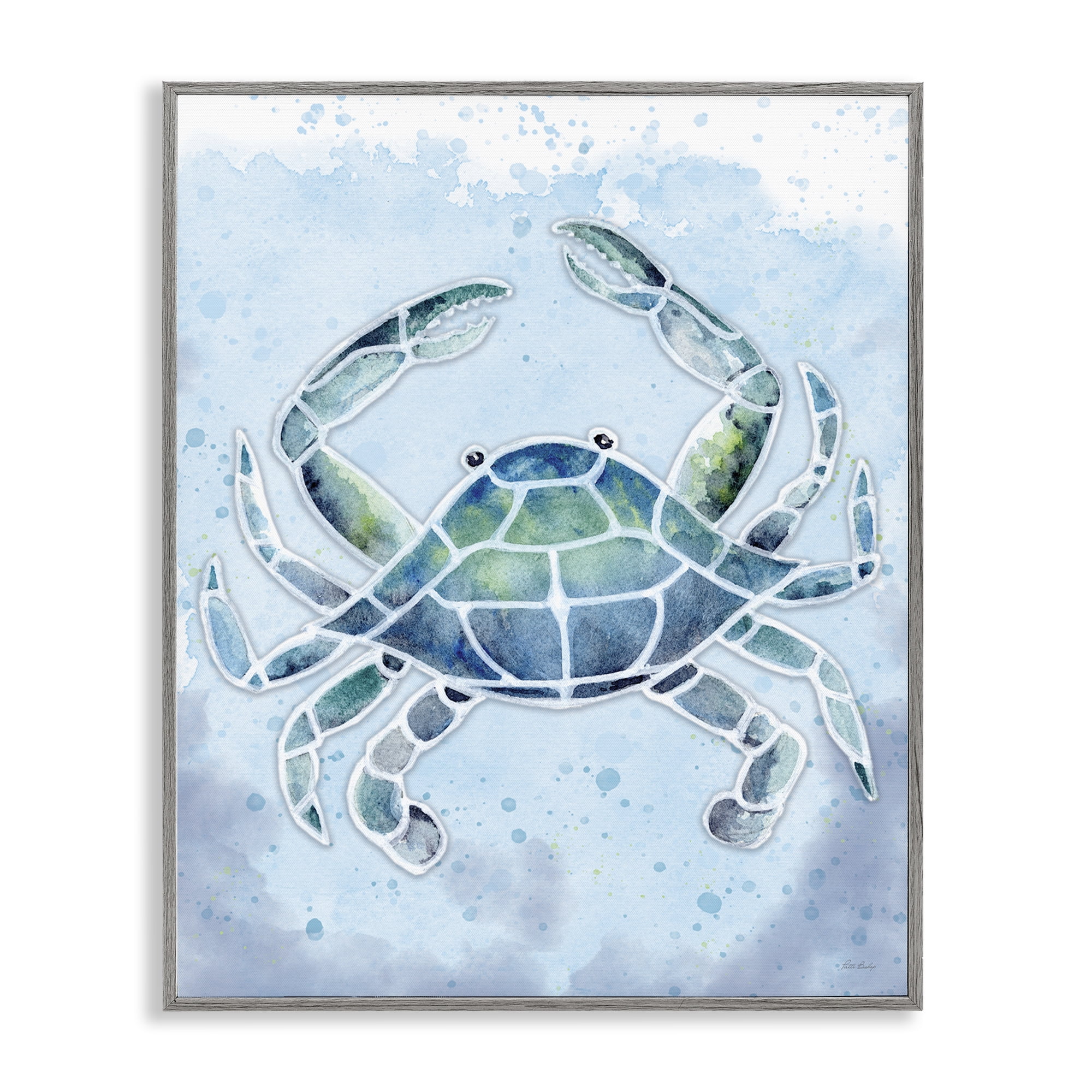Stupell Industries Stained Glass Crab Nautical & Beach Painting Gray Framed Art Print Wall Art, 16 x 20