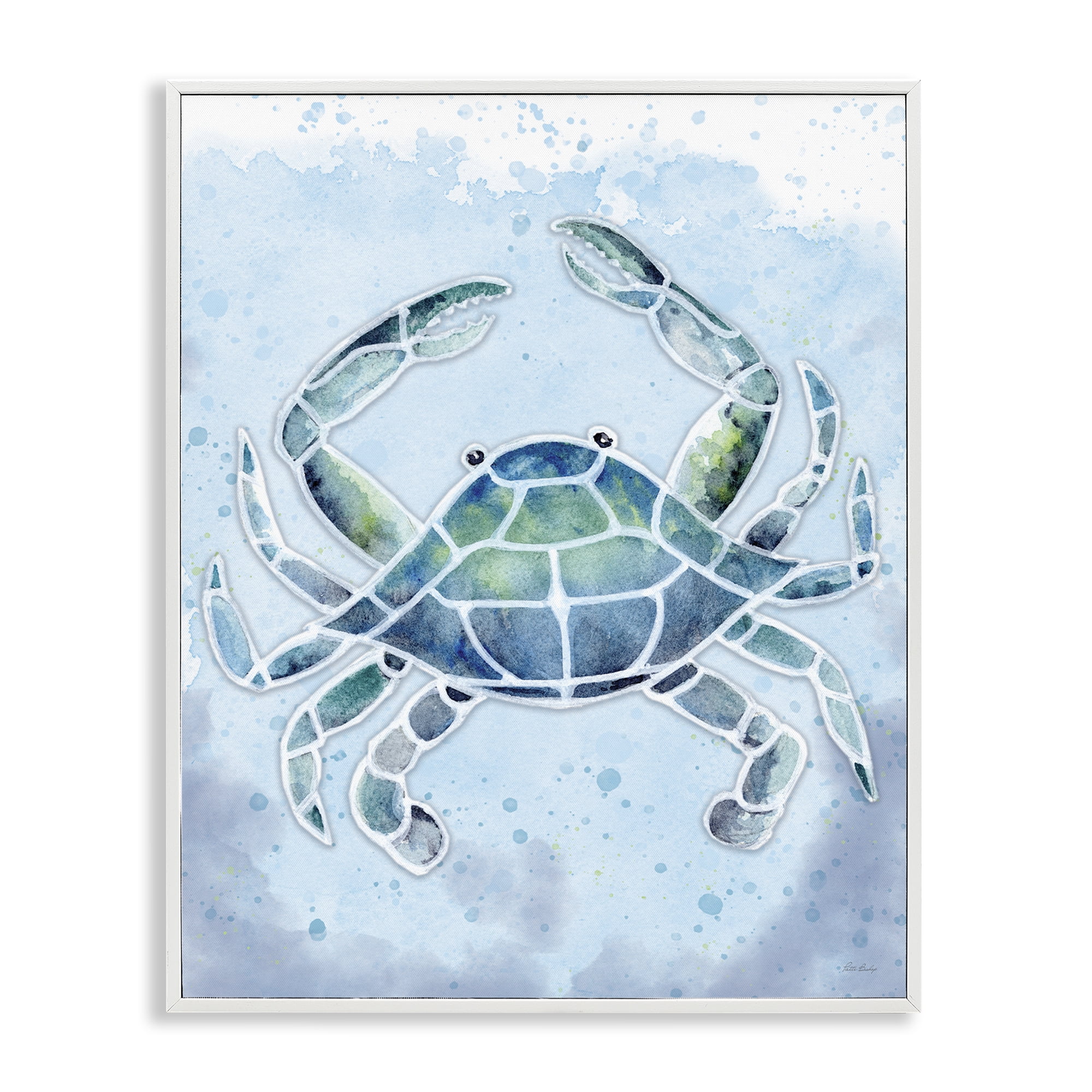 Stupell Industries Stained Glass Crab Nautical & Beach Painting White Framed Art Print Wall Art, 16 x 20