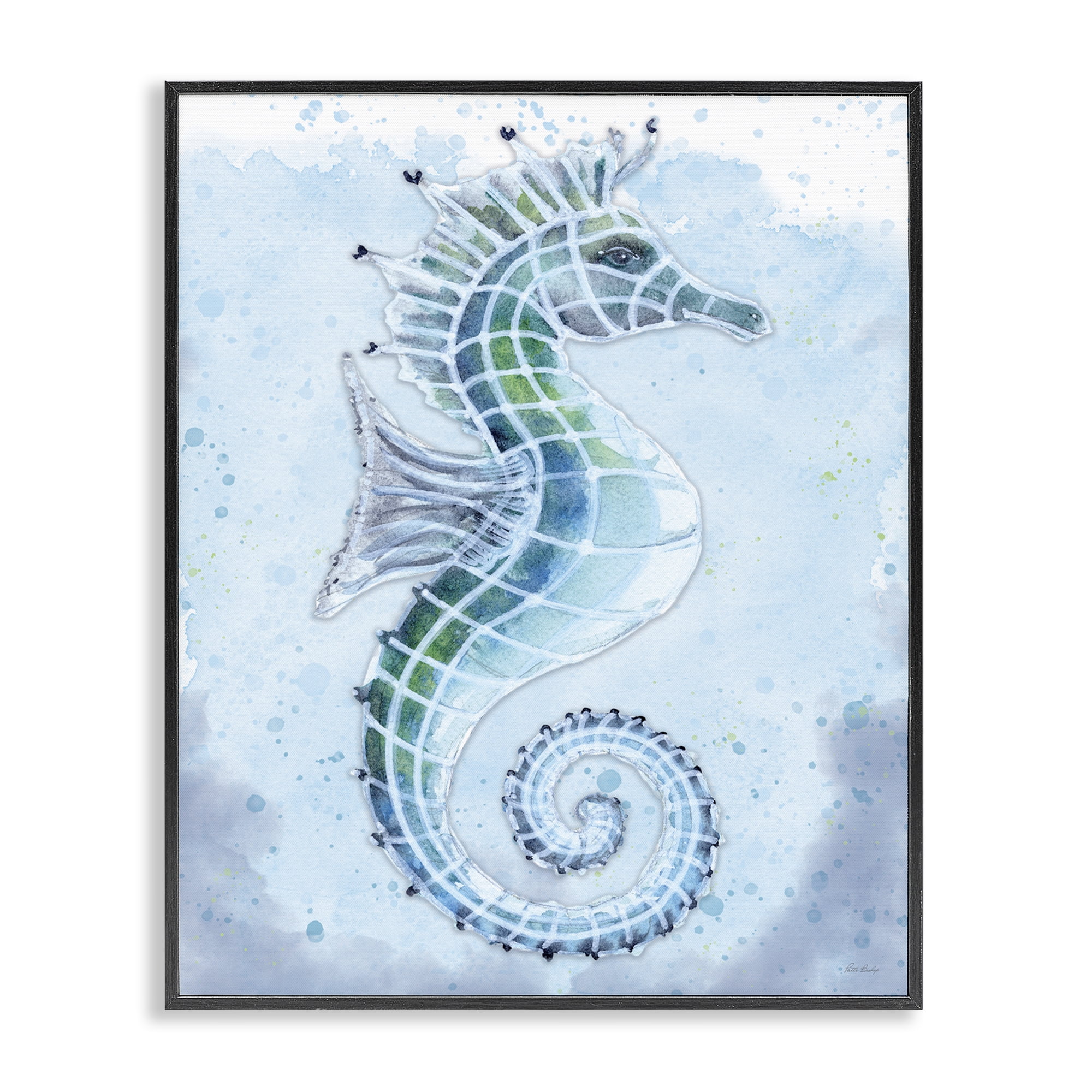Stupell Industries Stained Glass Seahorse Nautical & Beach Painting Black Framed Art Print Wall Art, 16 x 20