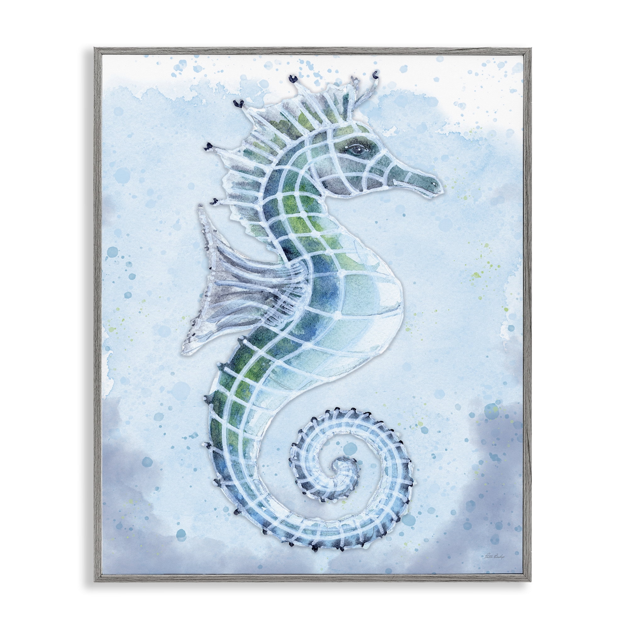 Stupell Industries Stained Glass Seahorse Nautical & Beach Painting Gray Framed Art Print Wall Art, 16 x 20
