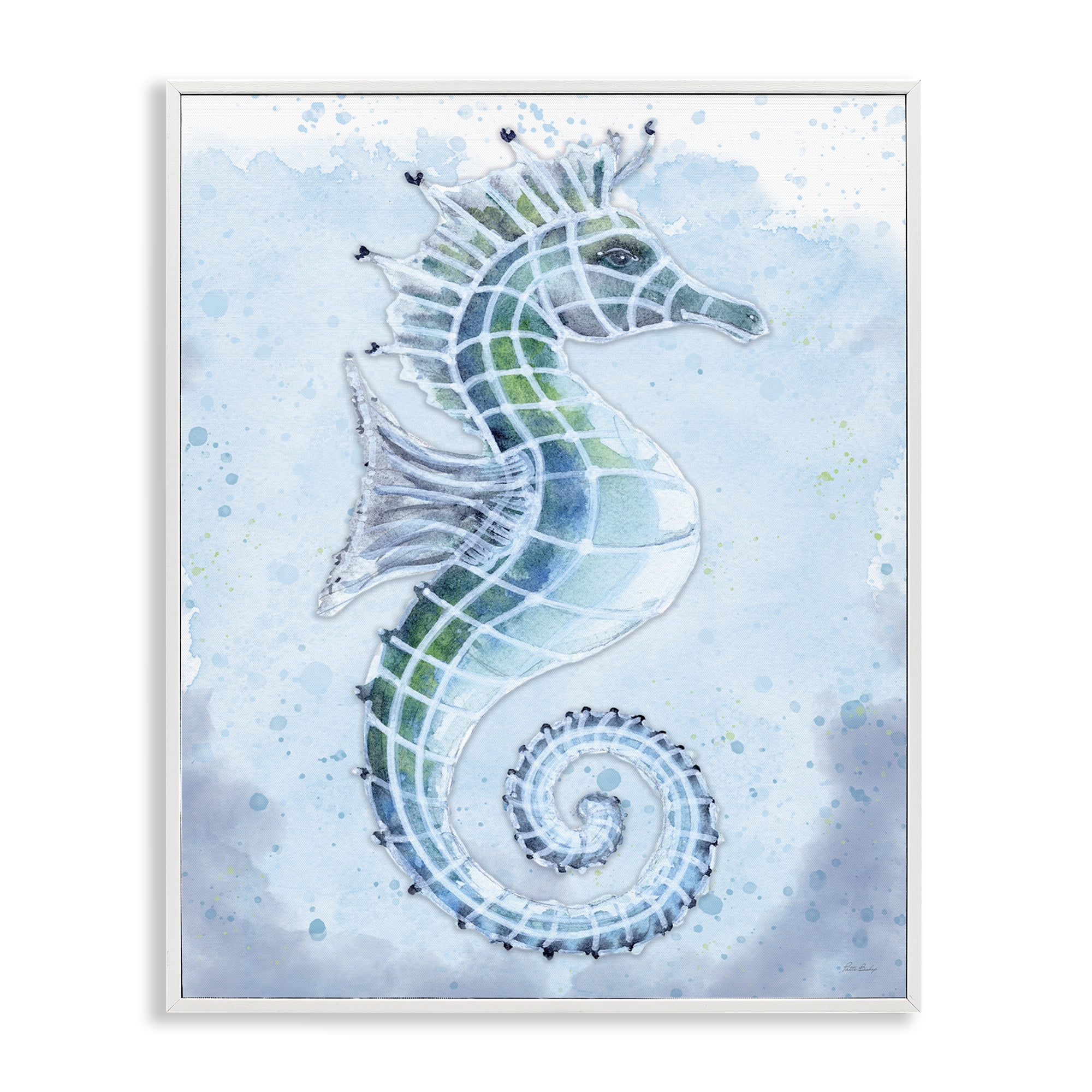 Stupell Industries Stained Glass Seahorse Nautical & Beach Painting White Framed Art Print Wall Art, 11 x 14