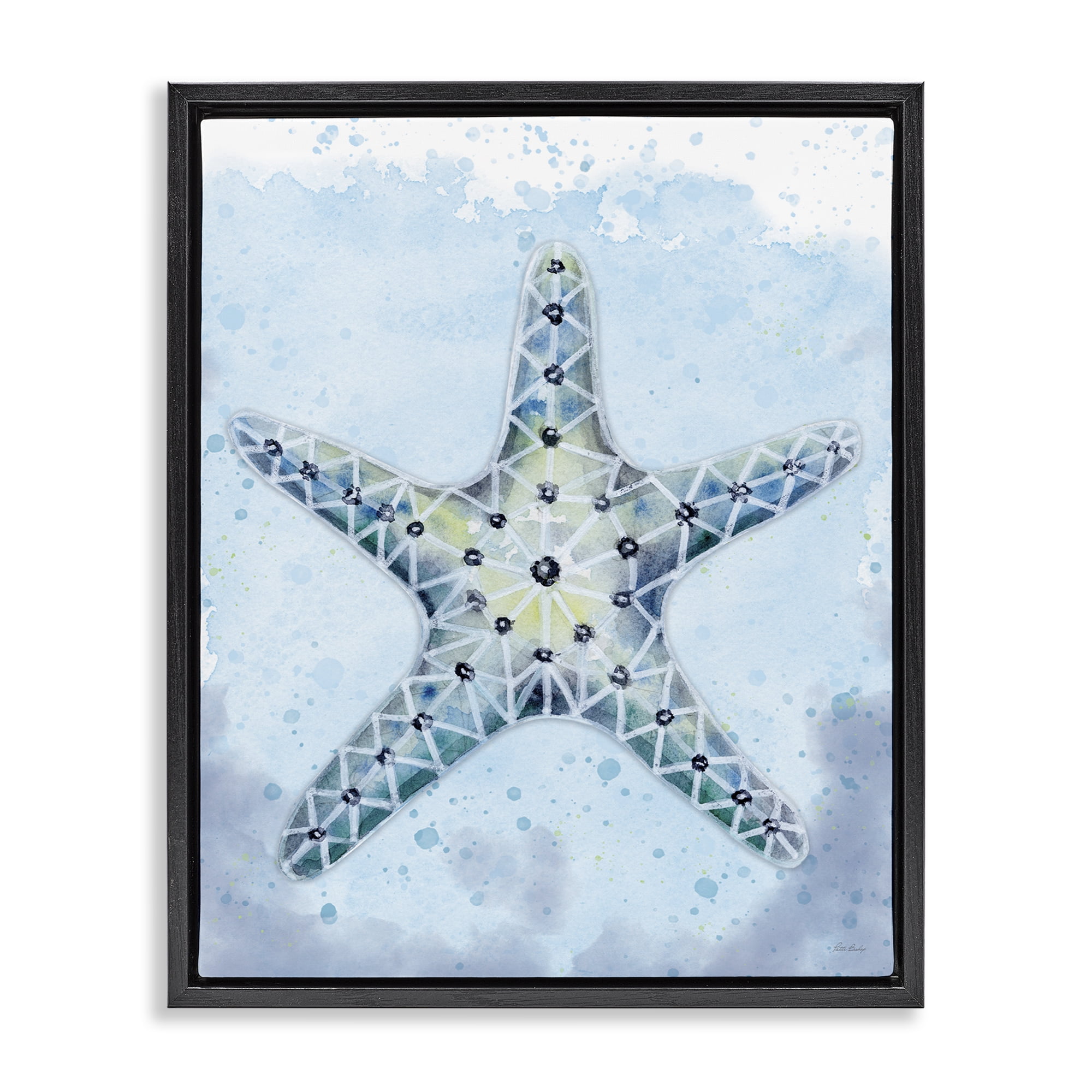 Stupell Industries Stained Glass Starfish Nautical & Beach Painting Black Floater Framed Canvas Art Print Wall Art, 25 x 31