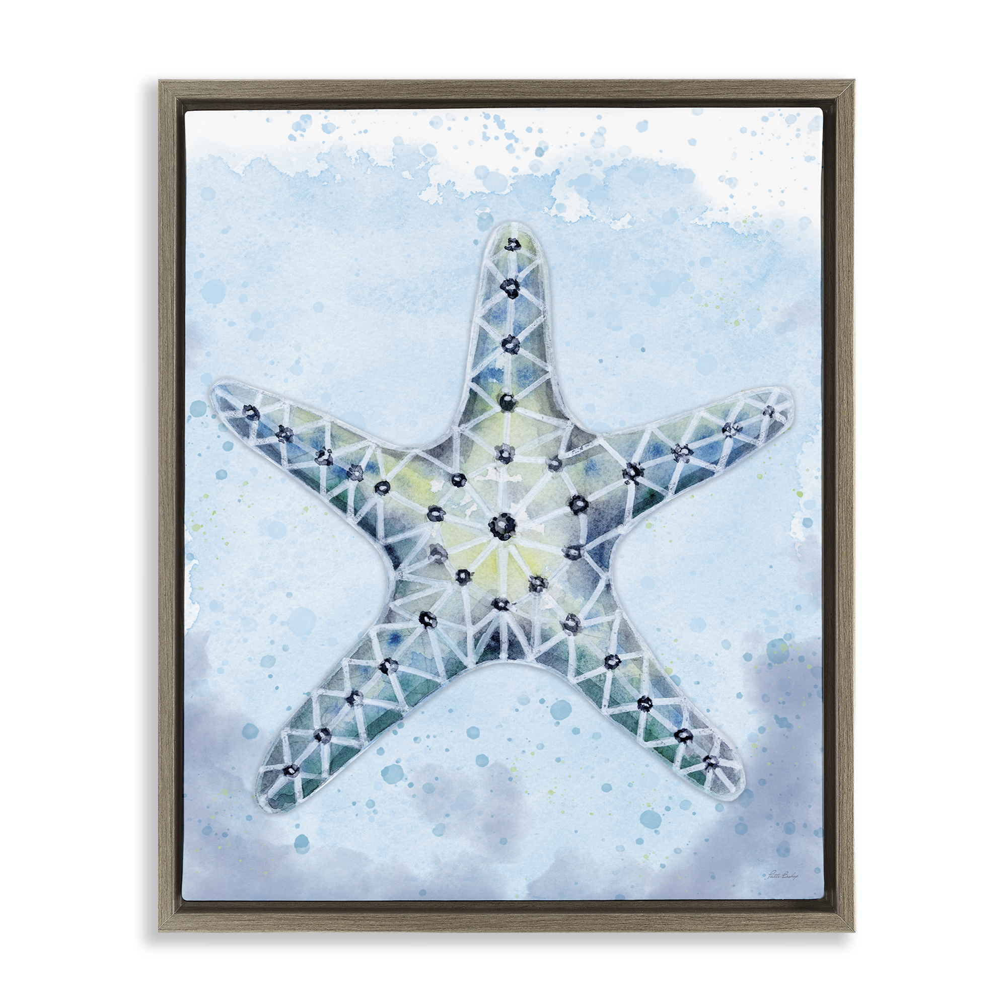 Stupell Industries Stained Glass Starfish Nautical & Beach Painting Brown Floater Framed Canvas Art Print Wall Art, 17 x 21