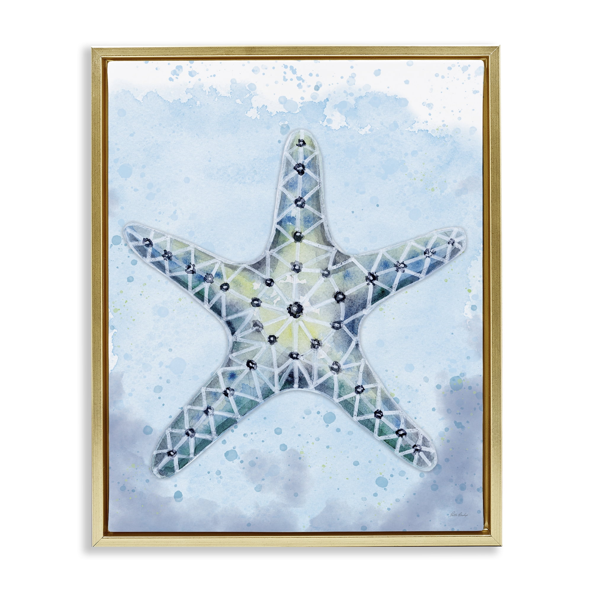 Stupell Industries Stained Glass Starfish Nautical & Beach Painting Gold Floater Framed Canvas Art Print Wall Art, 17 x 21