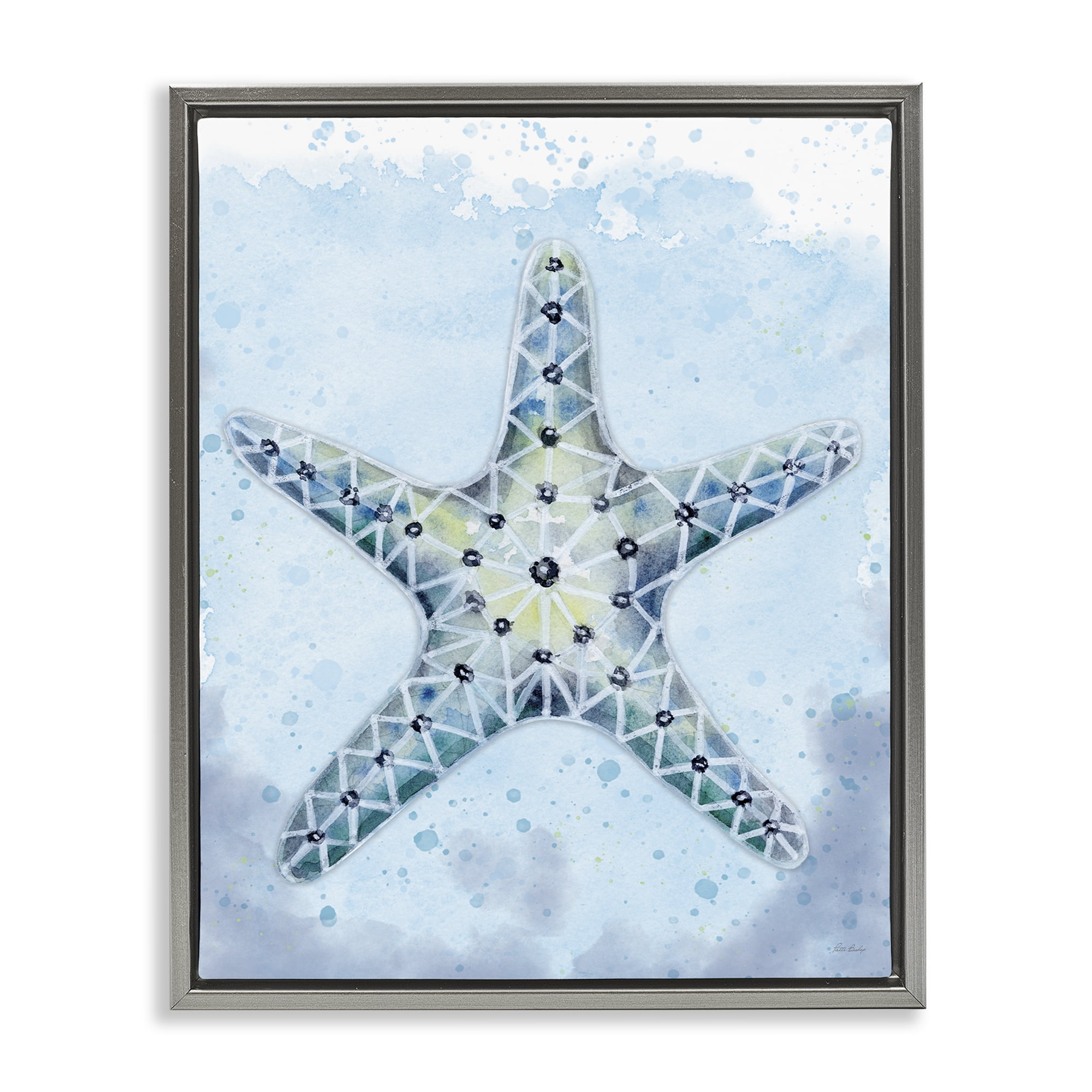 Stupell Industries Stained Glass Starfish Nautical & Beach Painting Gray Floater Framed Canvas Art Print Wall Art, 17 x 21
