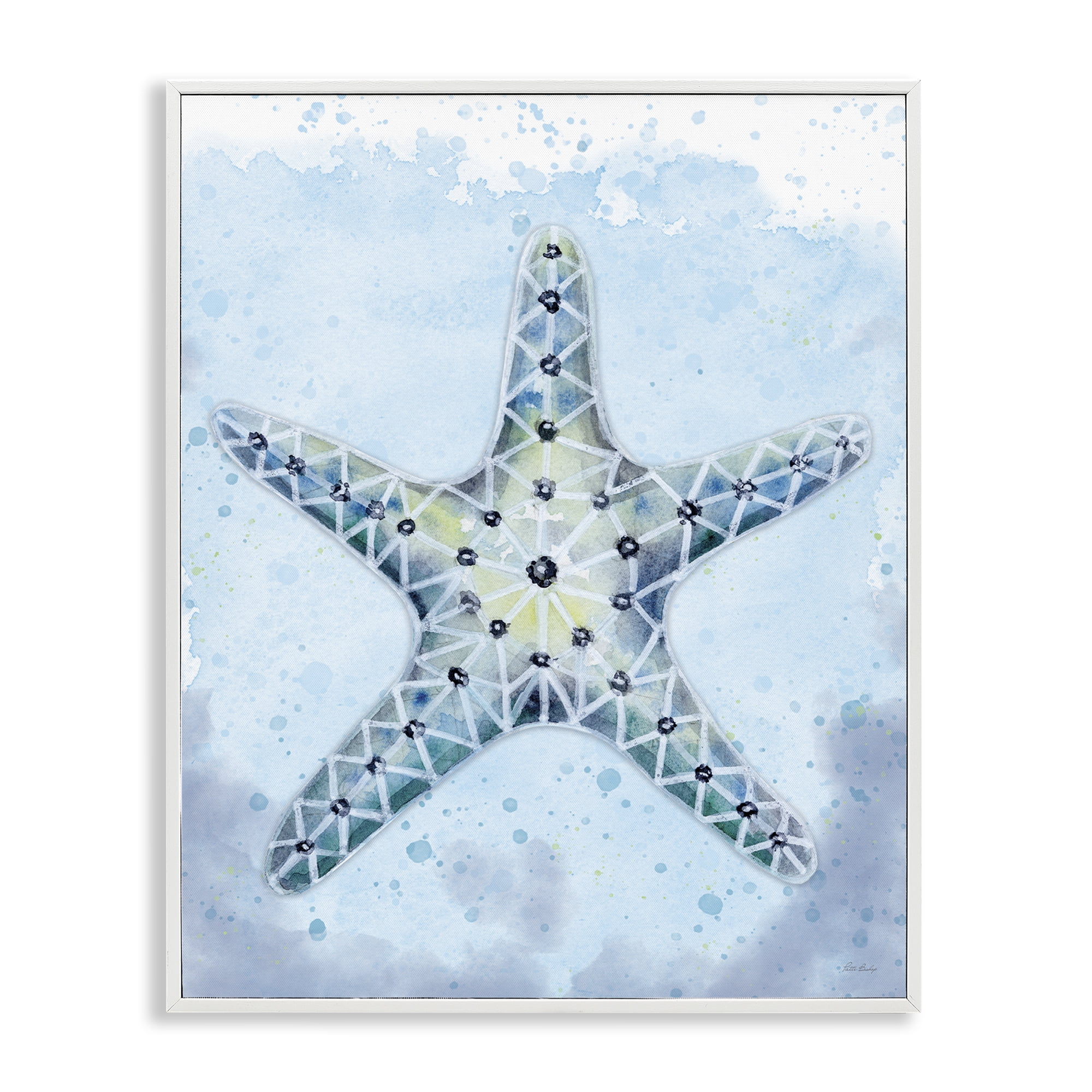 Stupell Industries Stained Glass Starfish Nautical & Beach Painting White Framed Art Print Wall Art, 11 x 14