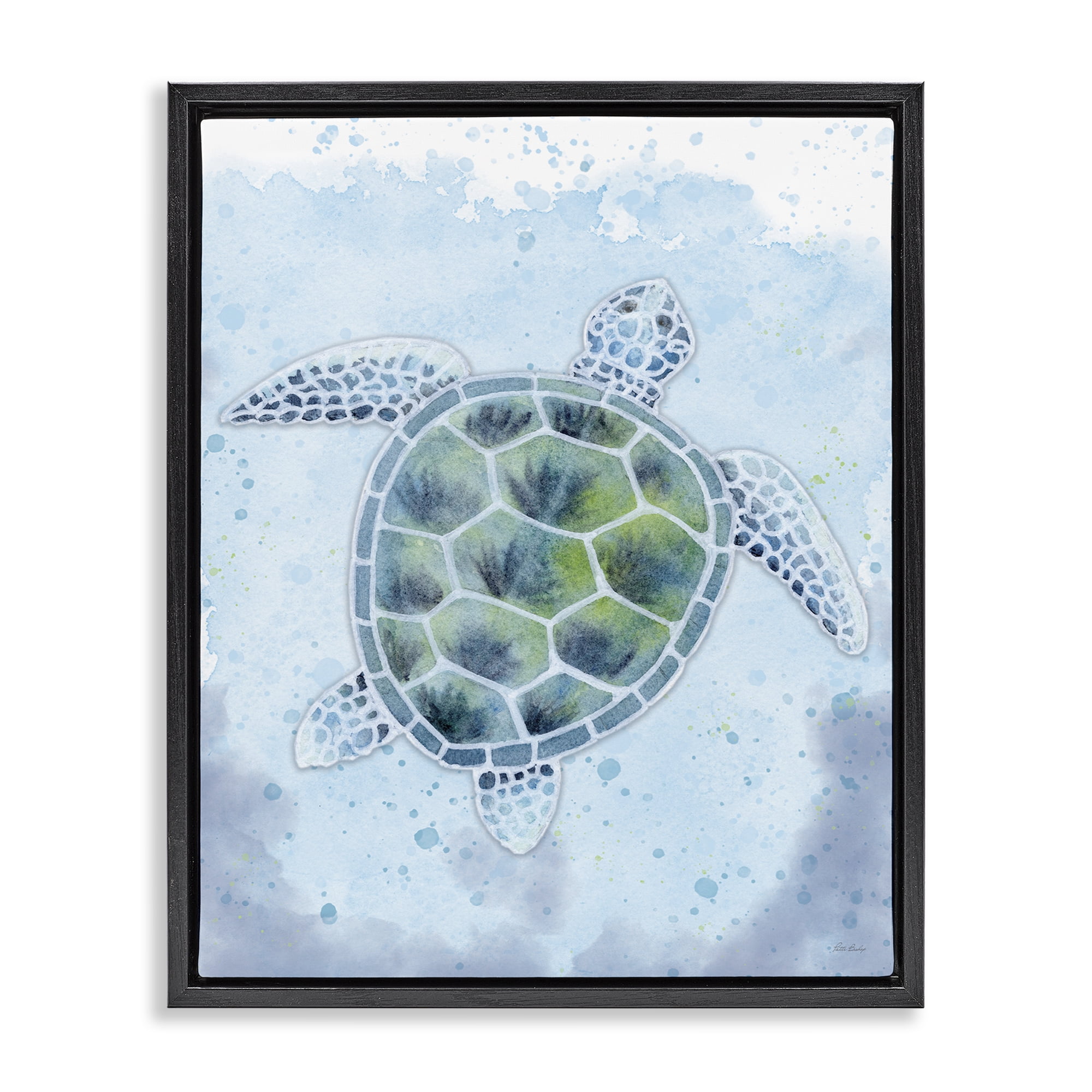 Stupell Industries Stained Glass Turtle Nautical & Beach Painting Black Floater Framed Canvas Art Print Wall Art, 25 x 31