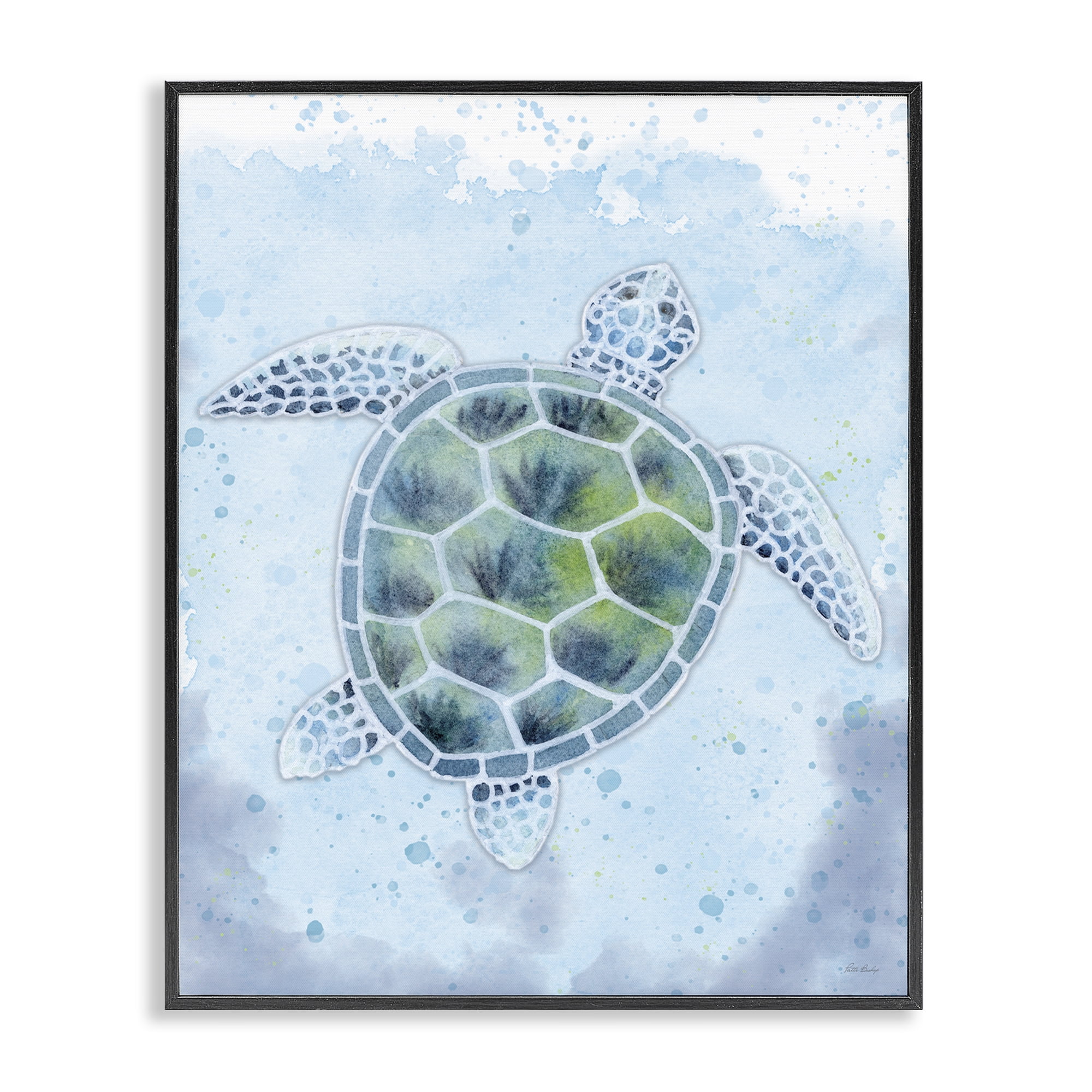 Stupell Industries Stained Glass Turtle Nautical & Beach Painting Black Framed Art Print Wall Art, 11 x 14