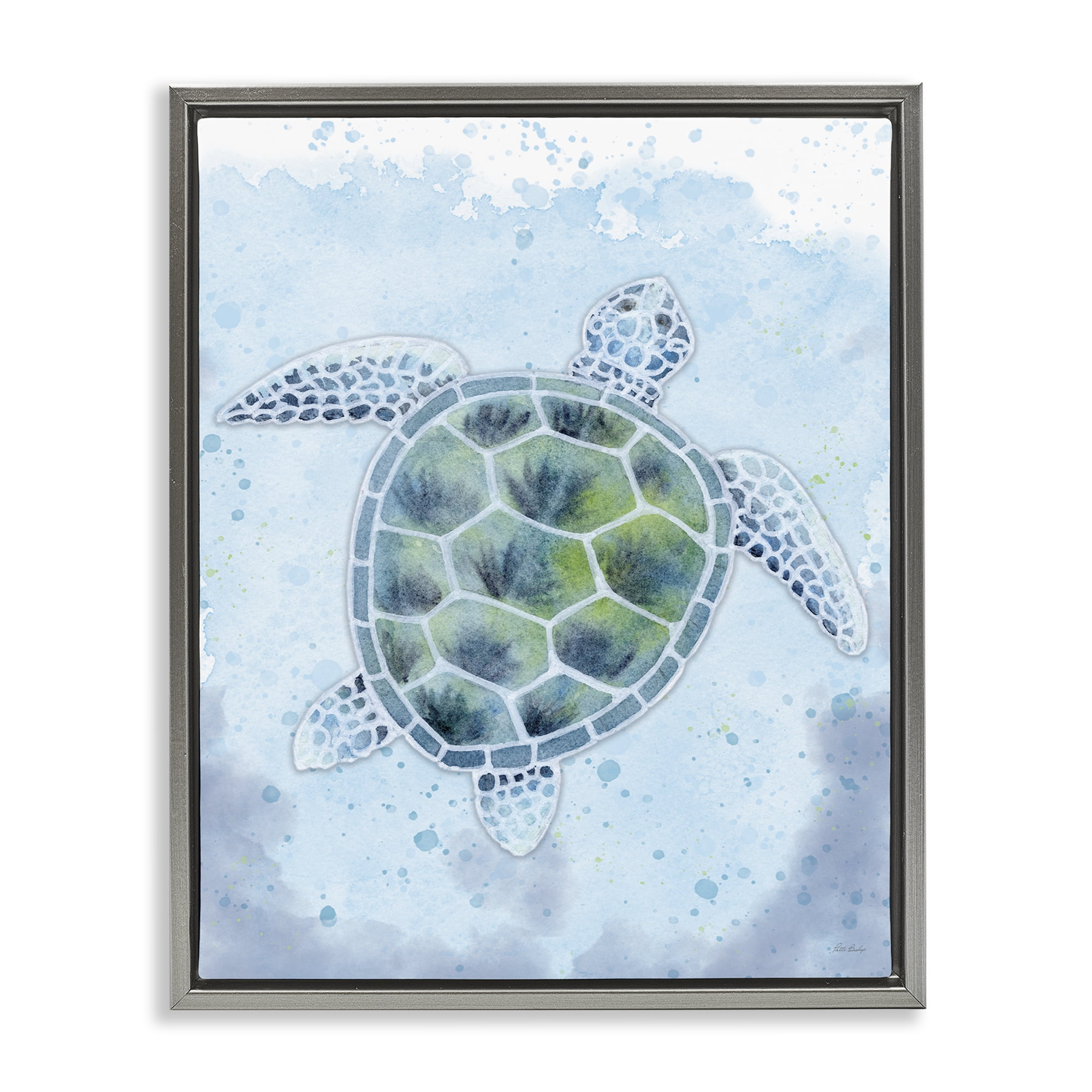 Stupell Industries Stained Glass Turtle Nautical & Beach Painting Gray Floater Framed Canvas Art Print Wall Art, 25 x 31