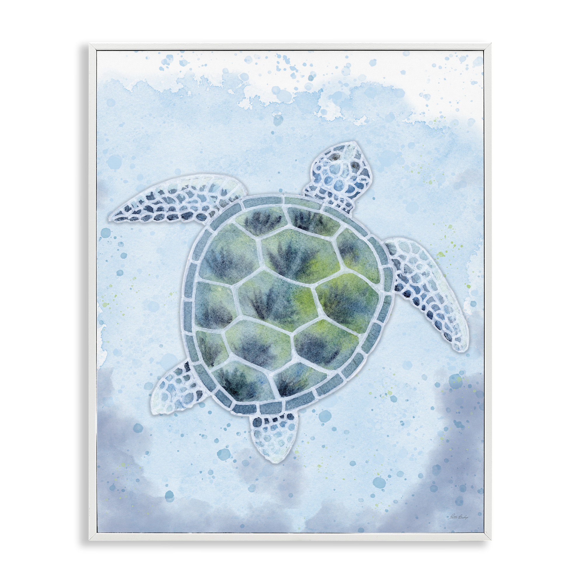 Stupell Industries Stained Glass Turtle Nautical & Beach Painting White Framed Art Print Wall Art, 24 x 30