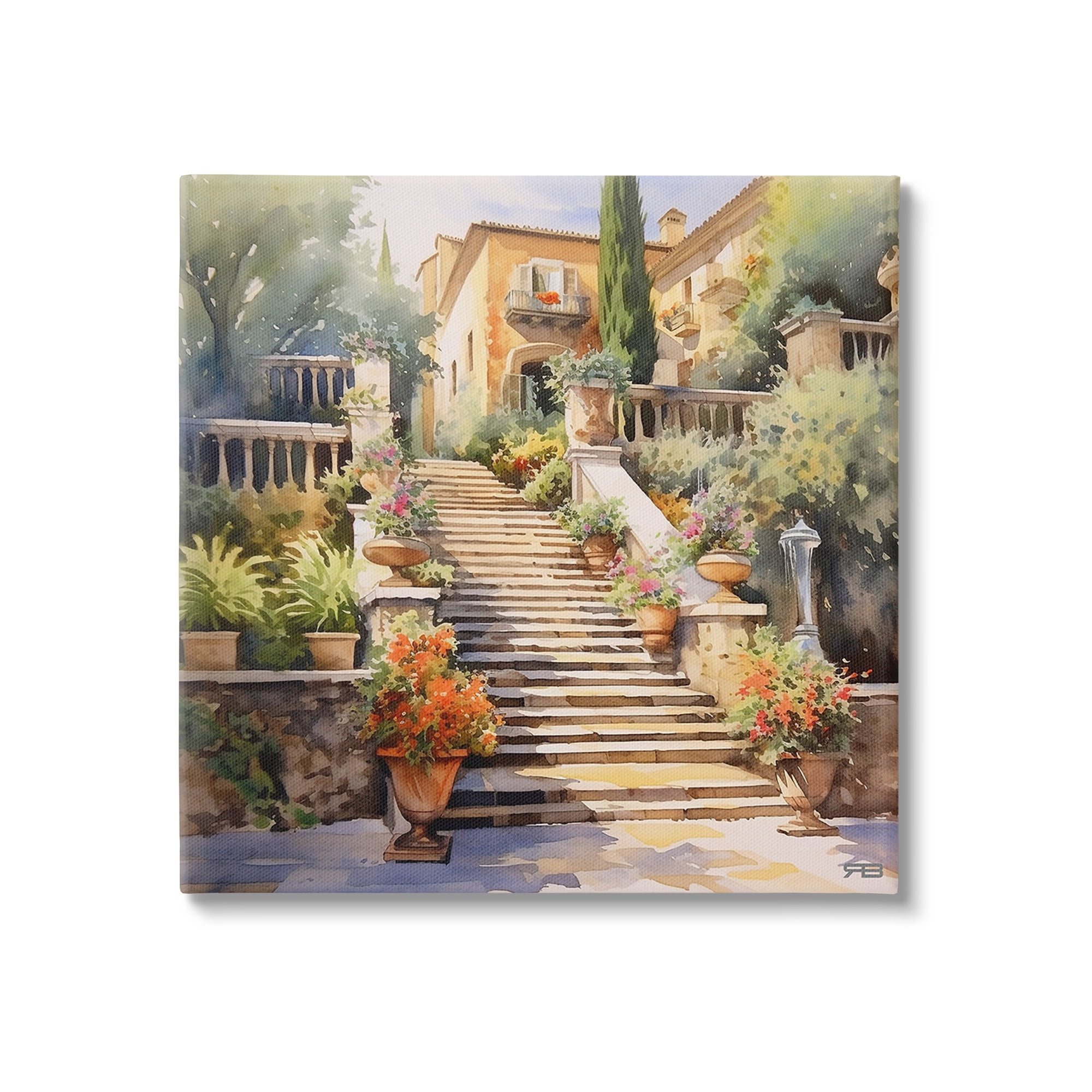 Stupell Industries Stairs to European Villa Botanical & Floral Painting Gallery Wrapped Canvas Art Print Wall Art, 17 x 17