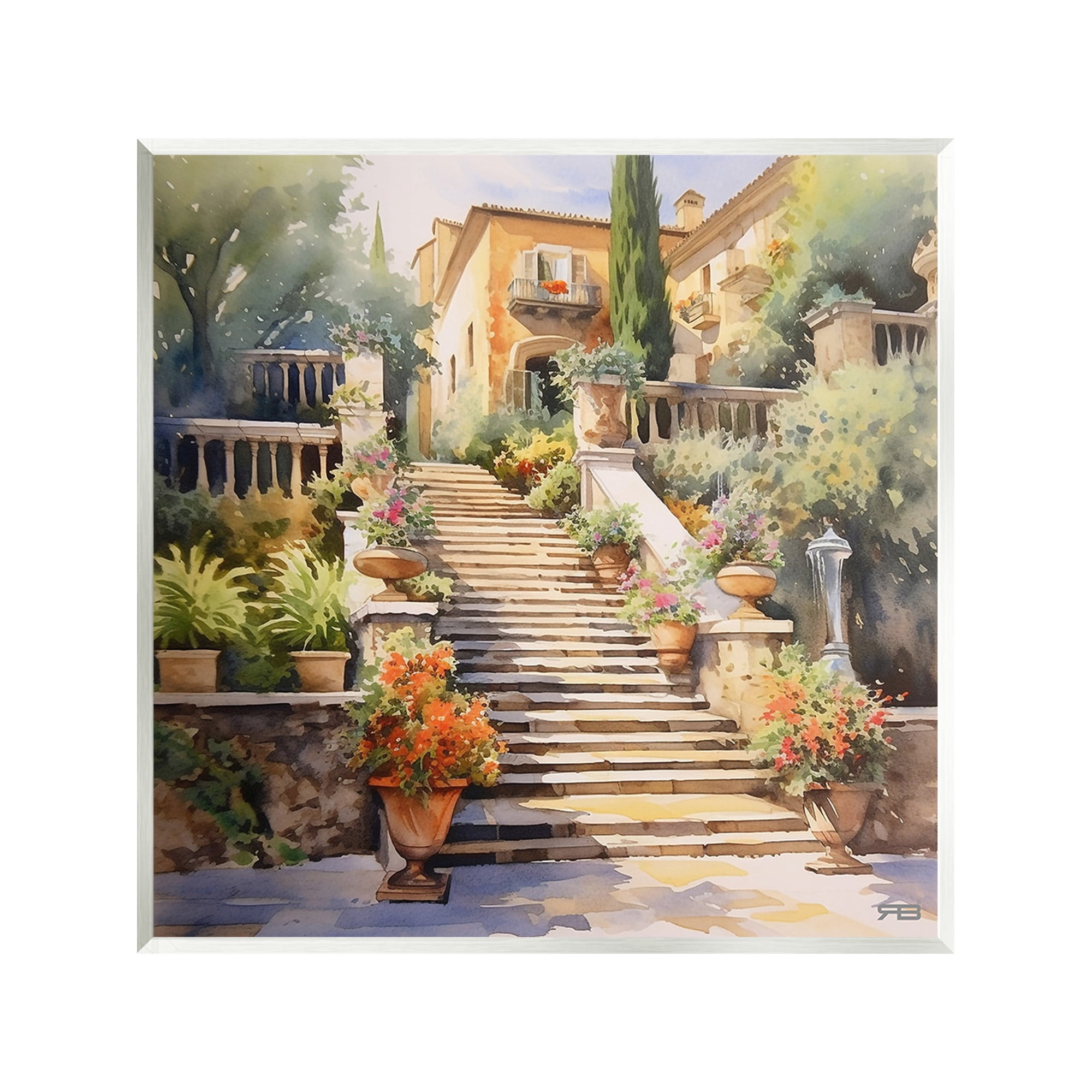 Stupell Industries Stairs to European Villa Botanical & Floral Painting Unframed Art Print Wall Art, 12 x 12