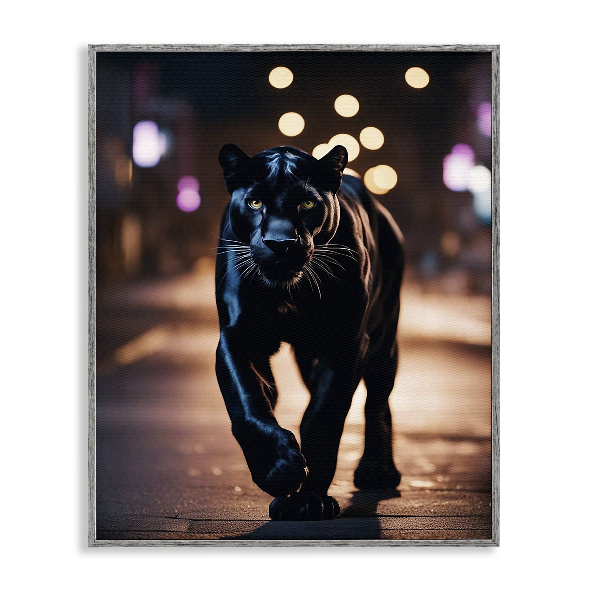 Stupell Industries Stalking Panther on Street Animals Painting Gray Framed Art Print Wall Art, 11 x 14