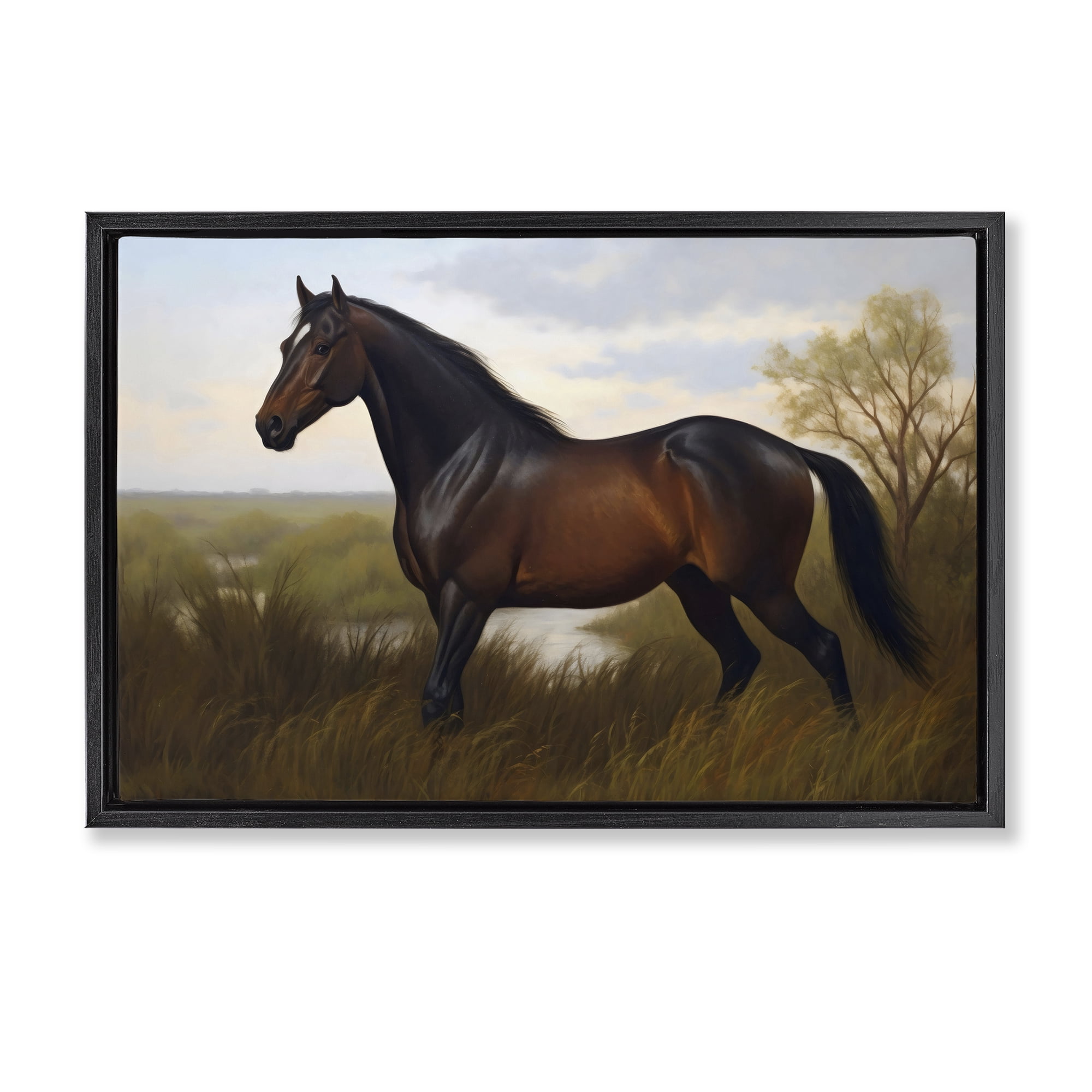 Stupell Industries Stallion in Marshland Black Framed Floater Canvas Wall Art, design by Creative Studio