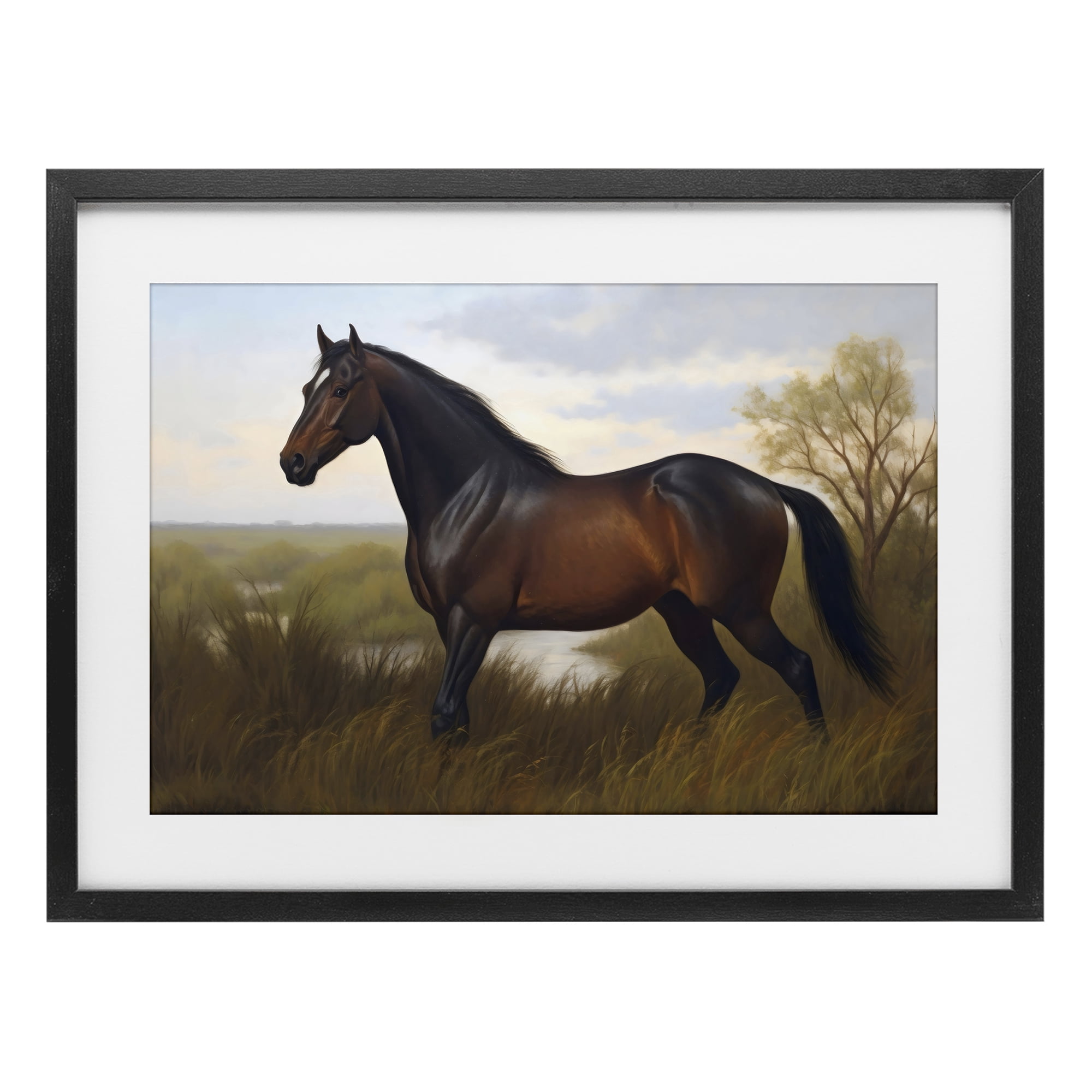 Stupell Industries Stallion in Marshland Black Framed Print Under Glass, design by Creative Studio
