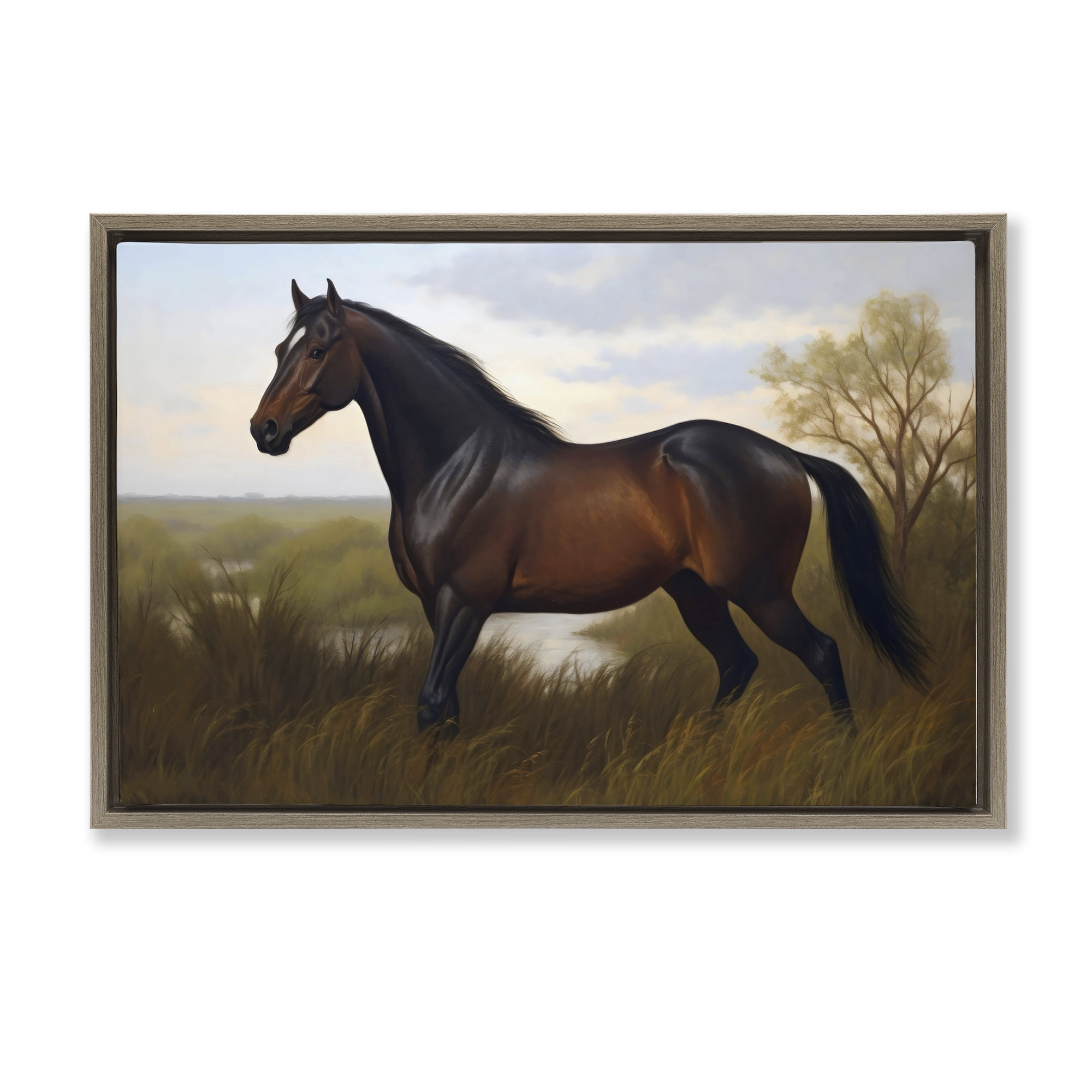 Stupell Industries Stallion in Marshland Brown Framed Floater Canvas Wall Art, design by Creative Studio