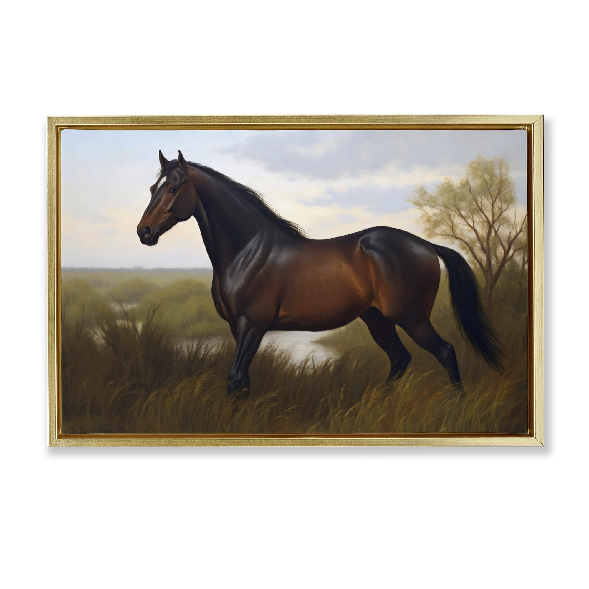 Stupell Industries Stallion in Marshland Gold Framed Floater Canvas Wall Art, design by Creative Studio