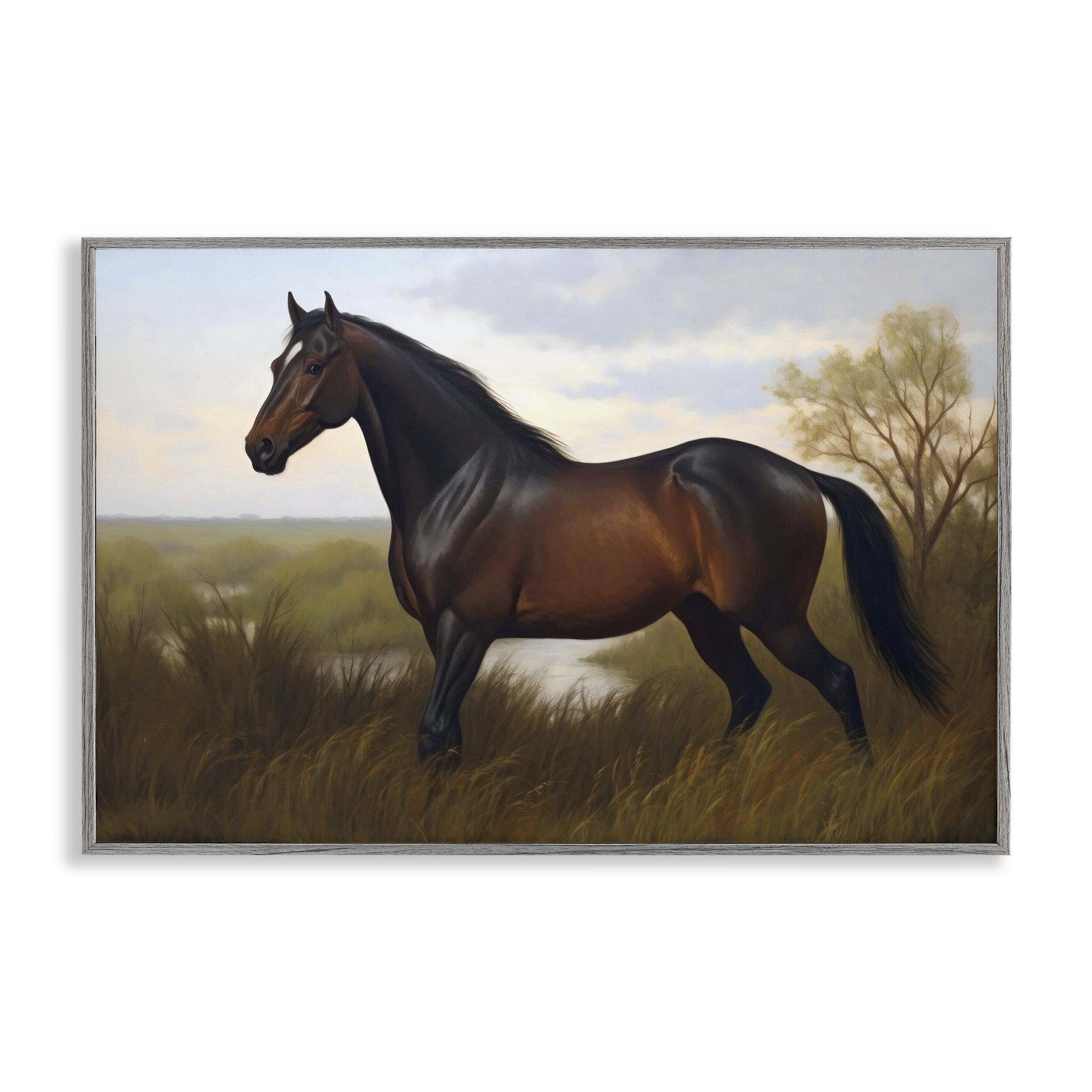 Stupell Industries Stallion in Marshland Gray Framed Giclee Art, design by Creative Studio