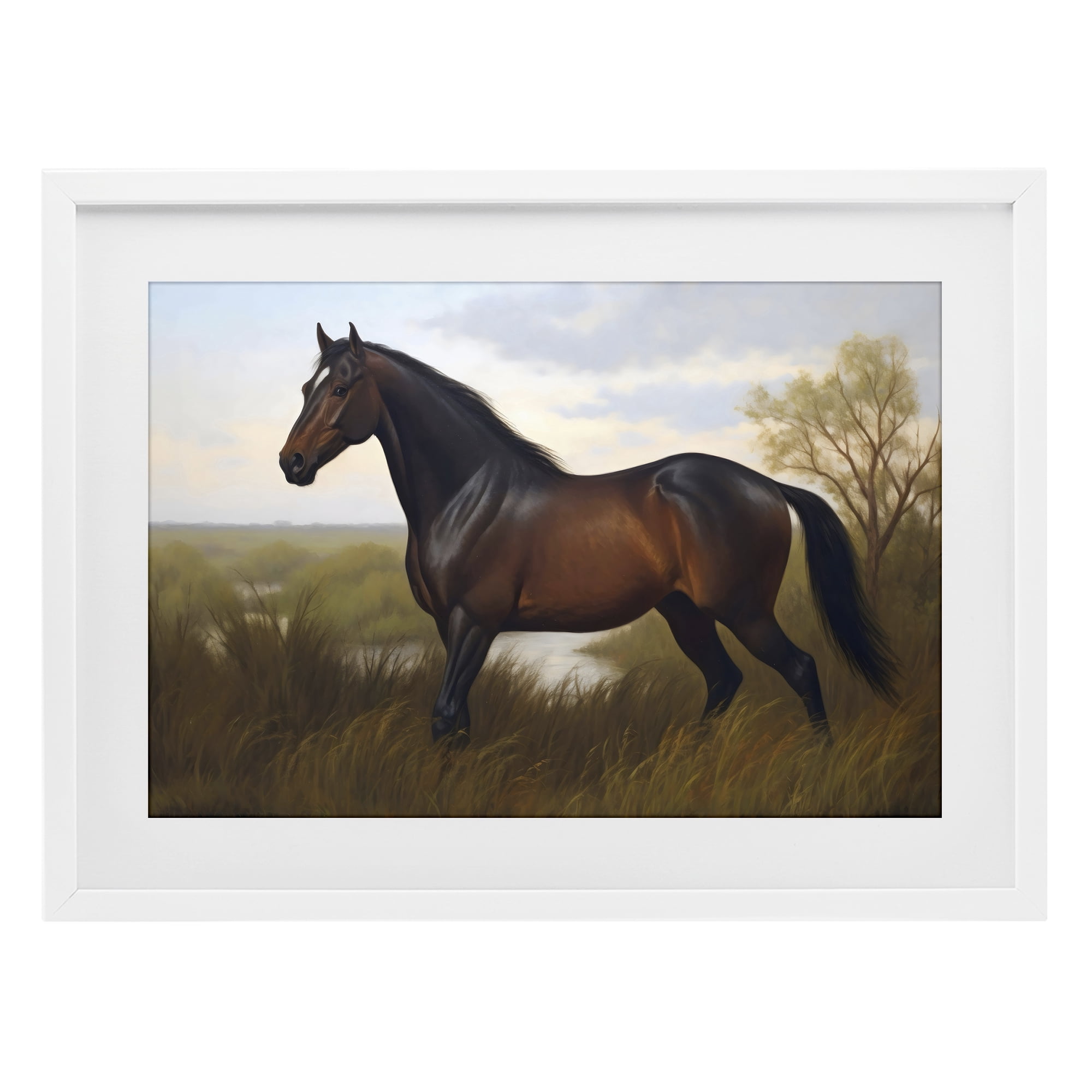 Stupell Industries Stallion in Marshland White Framed Print Under Glass, design by Creative Studio