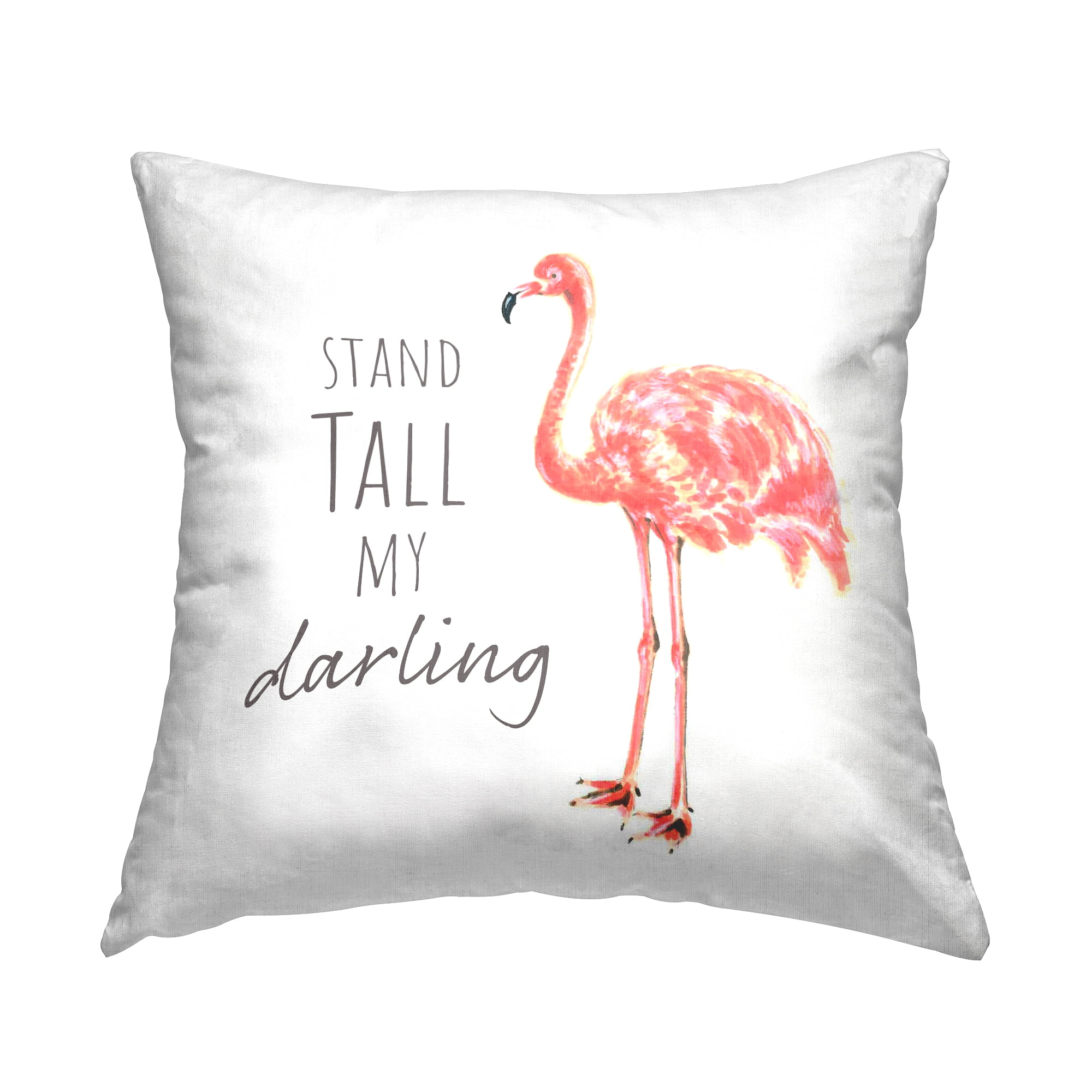 Stand Tall Pink Flamingo Off-White Square Throw Pillow