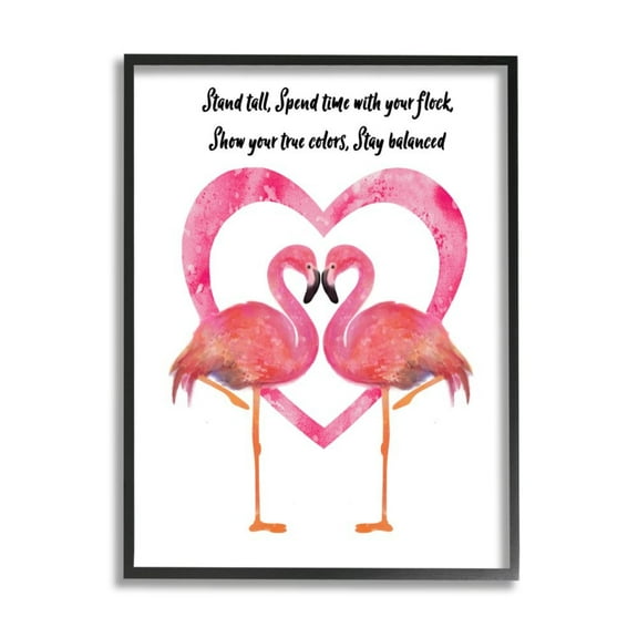 Stupell Industries Stand Tall Phrase Pink Flamingo Bird Heart Design by Lisa Lane, 11" x 14", Black Framed