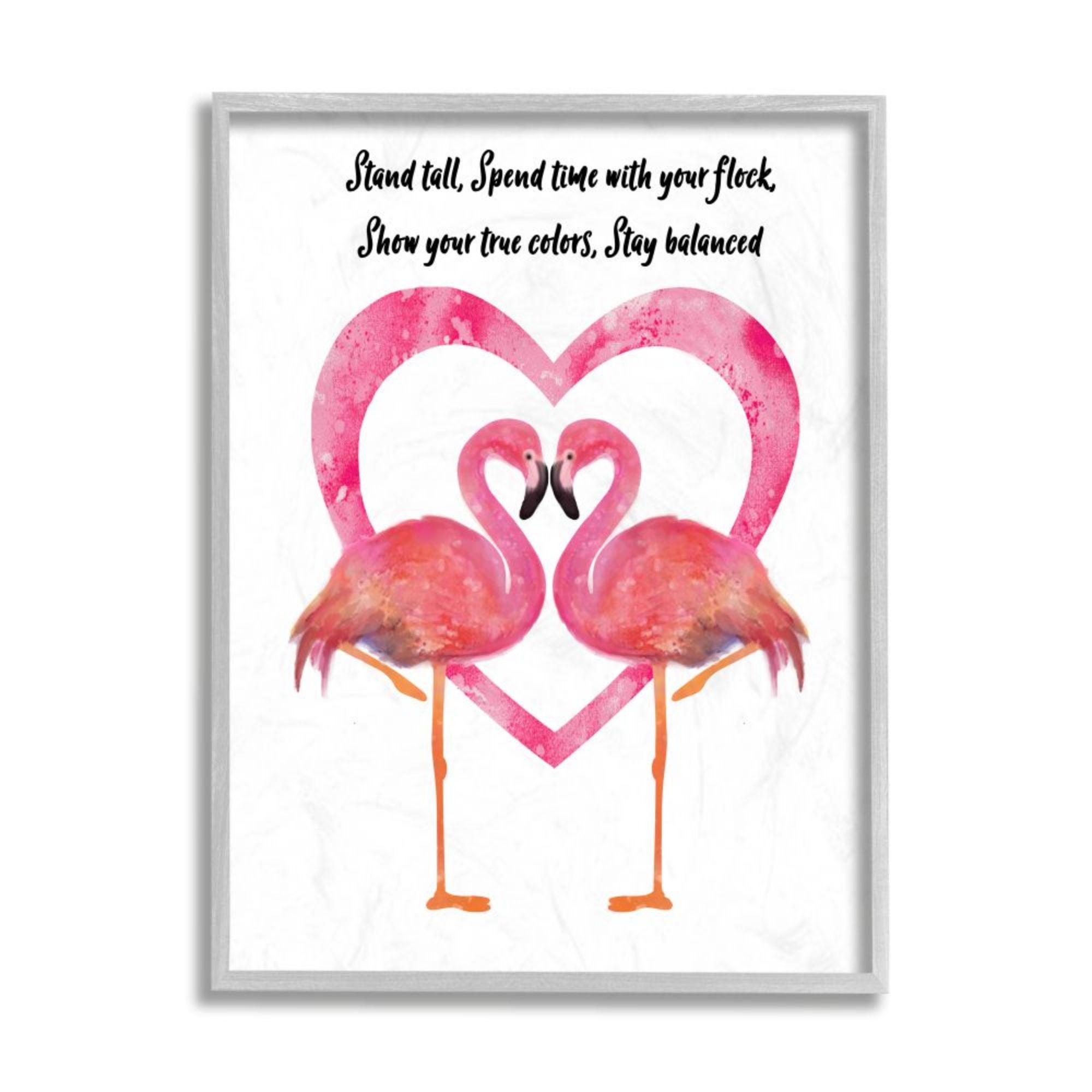 Stupell Industries Stand Tall Phrase Pink Flamingo Bird Heart Design by Lisa Lane, 11" x 14", Gray Framed